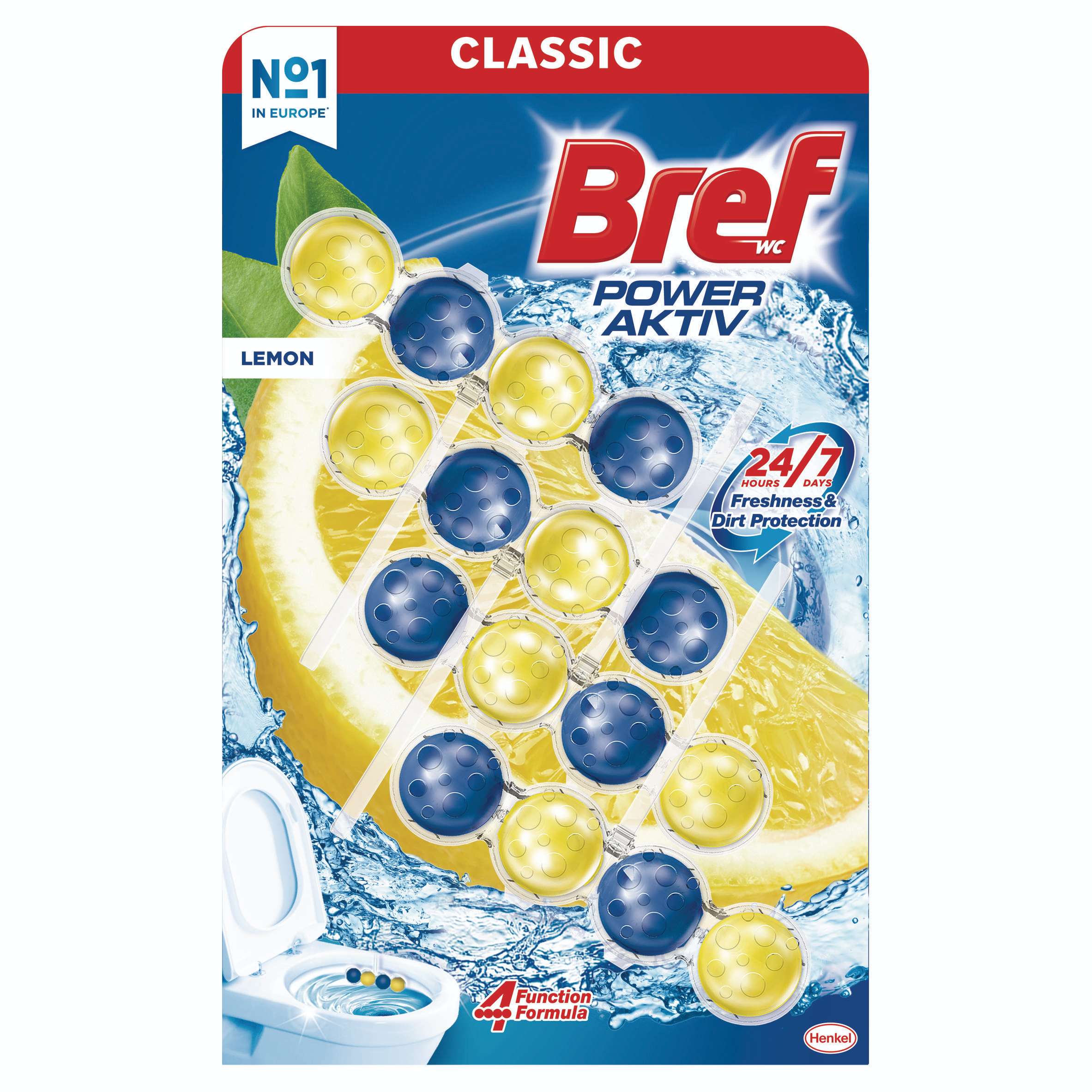 Drogerie a kosmetika - Bref Power Aktiv Lemon tuhý WC blok 4 x 50g