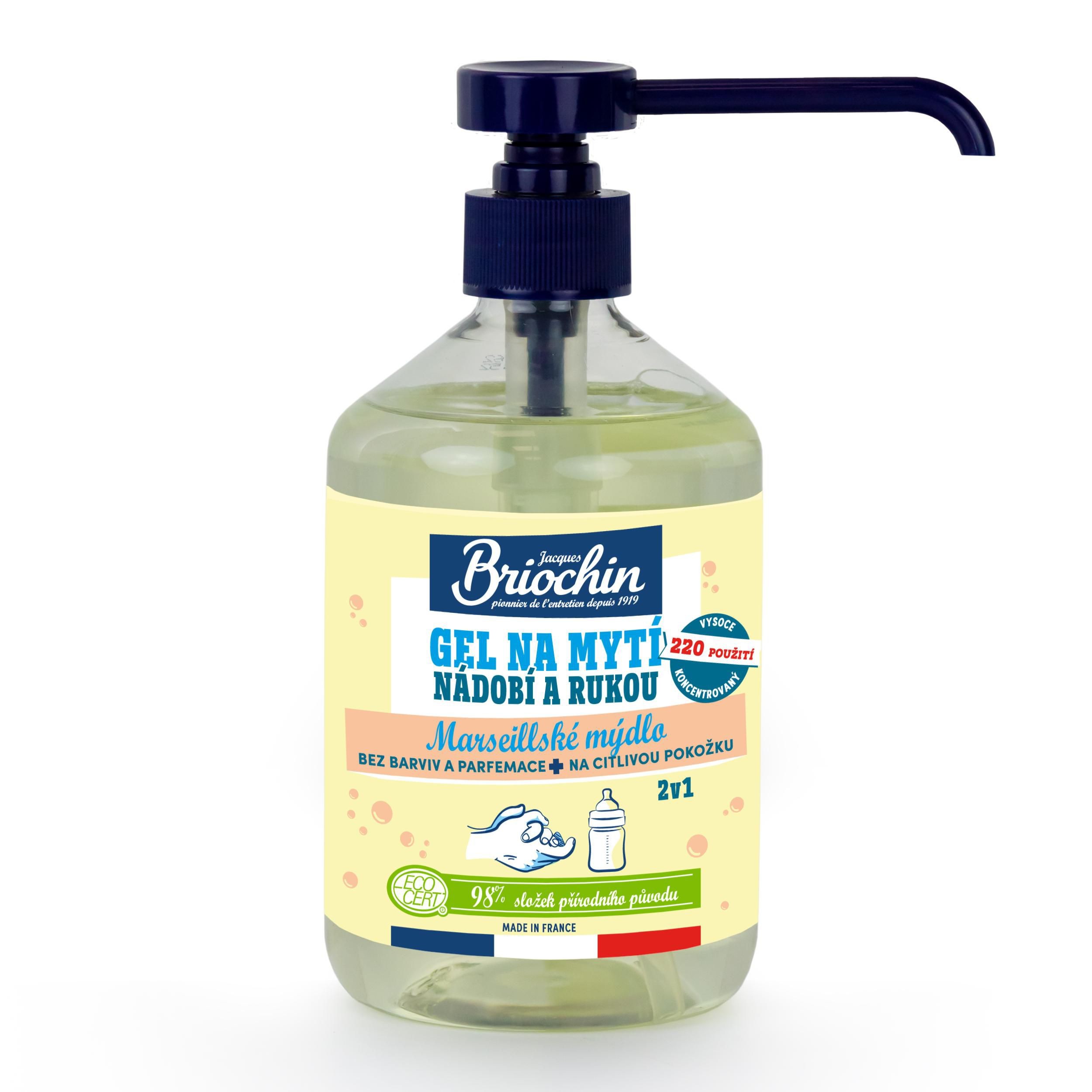Drogerie a kosmetika - Briochin Gel na mytí nádobí i rukou 2v1 marseillské mýdlo 500ml