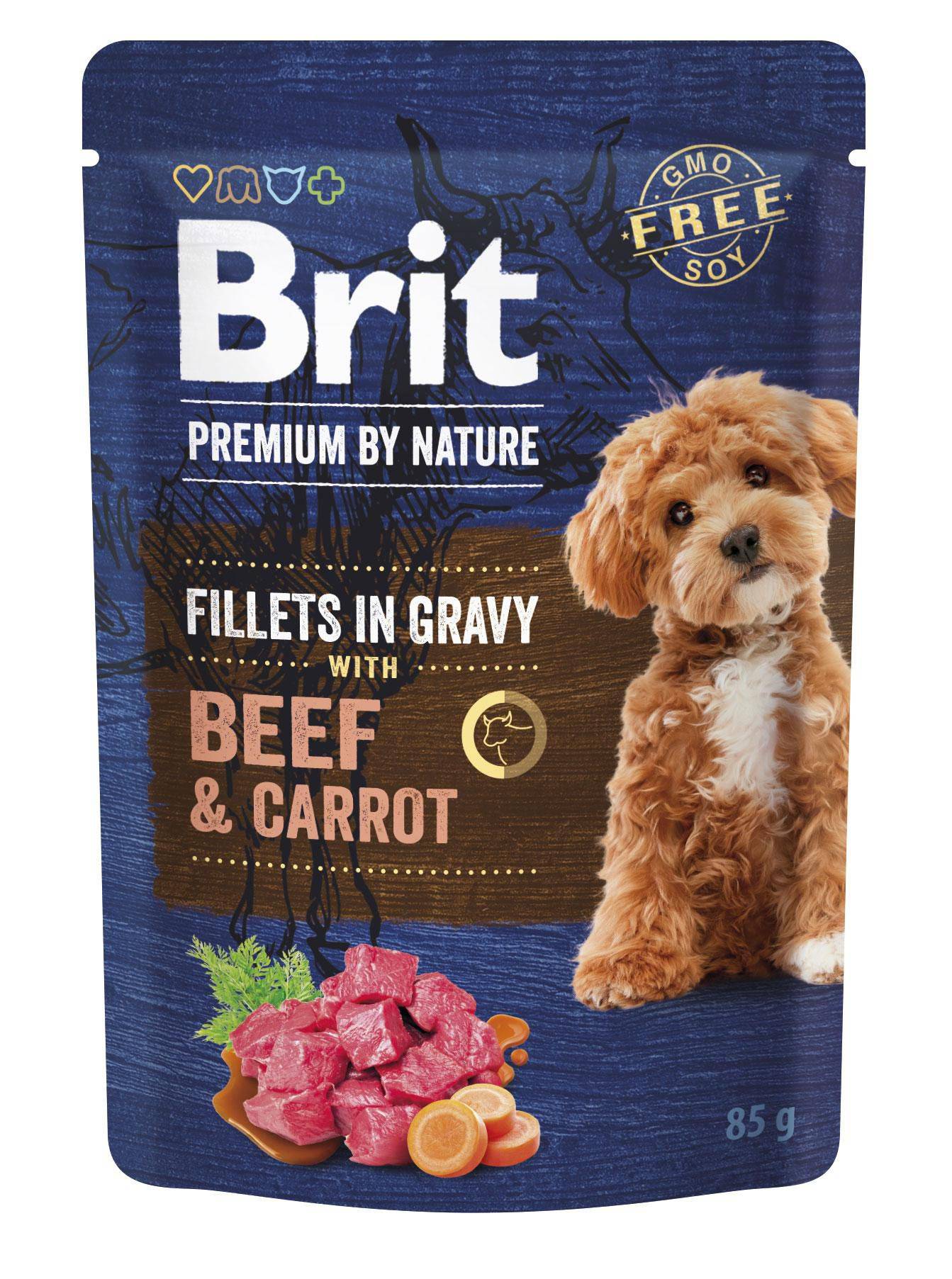 Svět zvířat - Brit Premium by Nature Dog, Fillets in Gravy with Beef & Carrot 85 g
