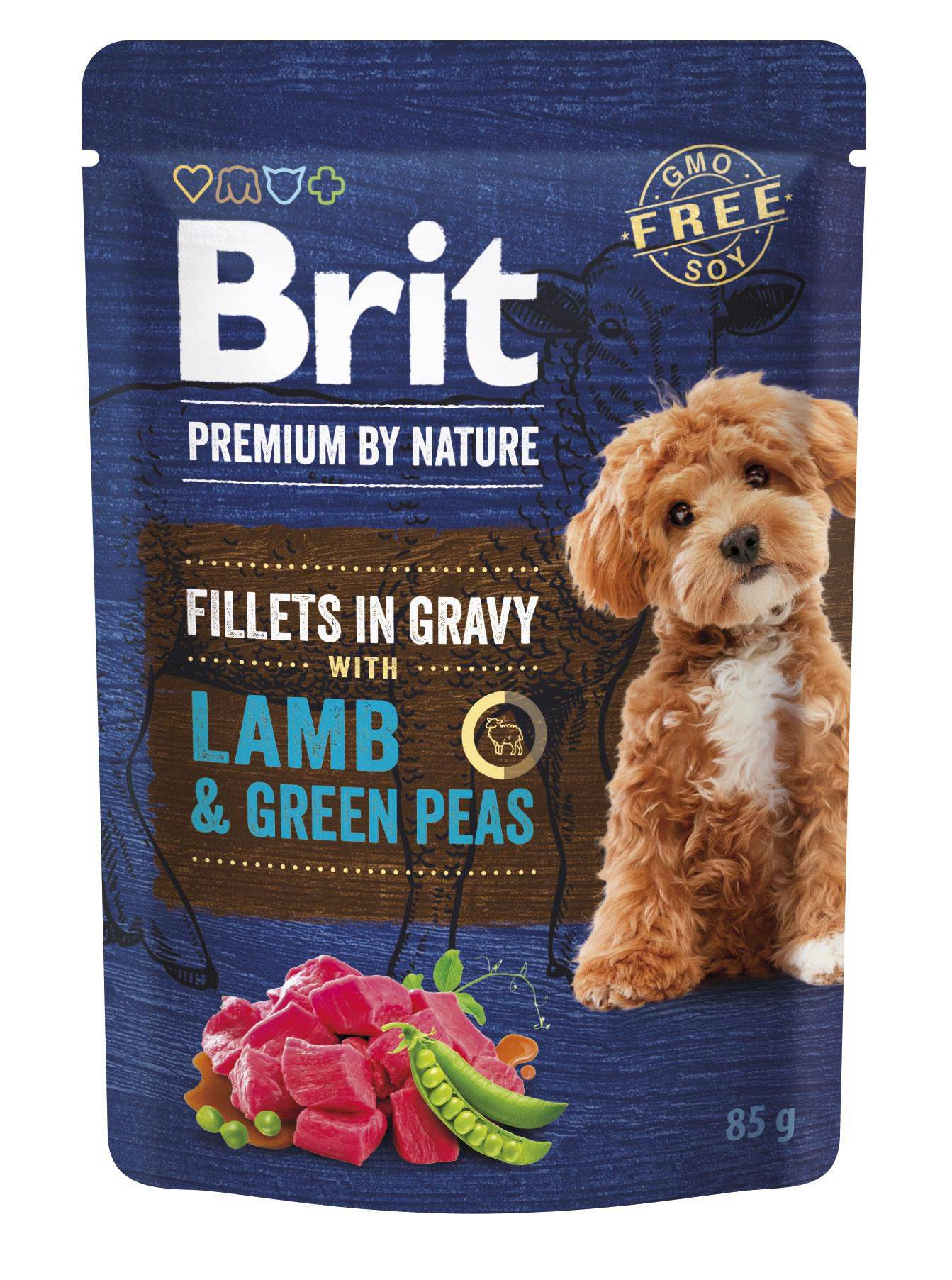 Svět zvířat - Brit Premium by Nature Dog, Fillets in Gravy with Lamb & Green Peas 85 g