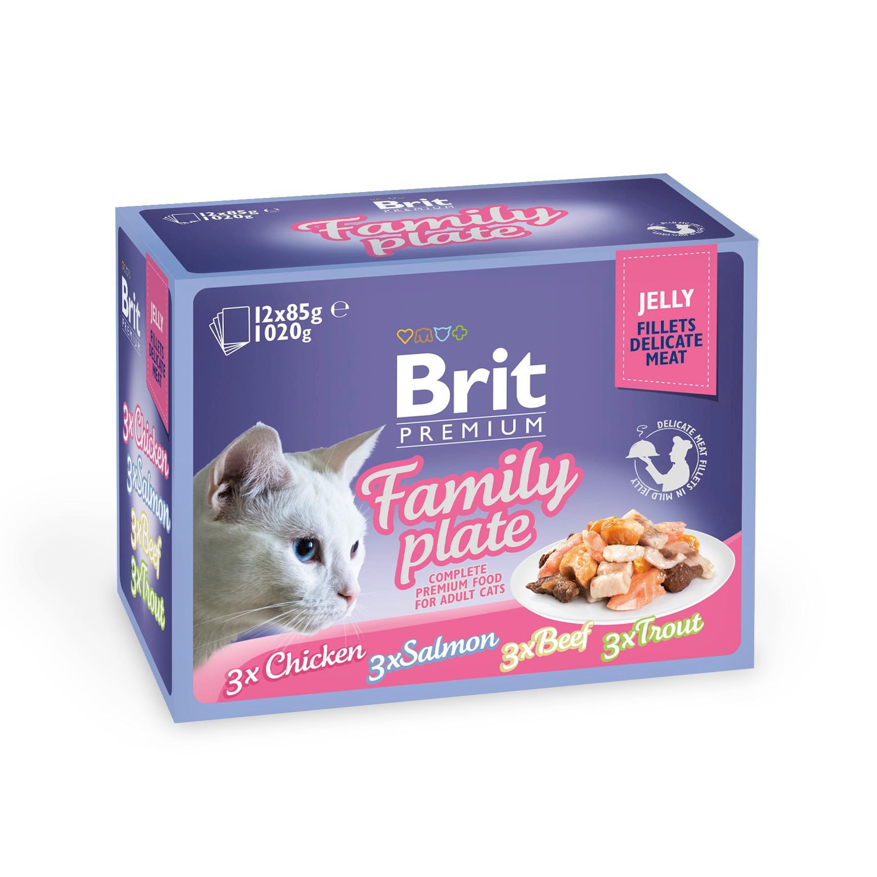 Svět zvířat - Brit Premium Cat Delicate Fillets in Jelly Family Plate 1020 g (12x85 g)