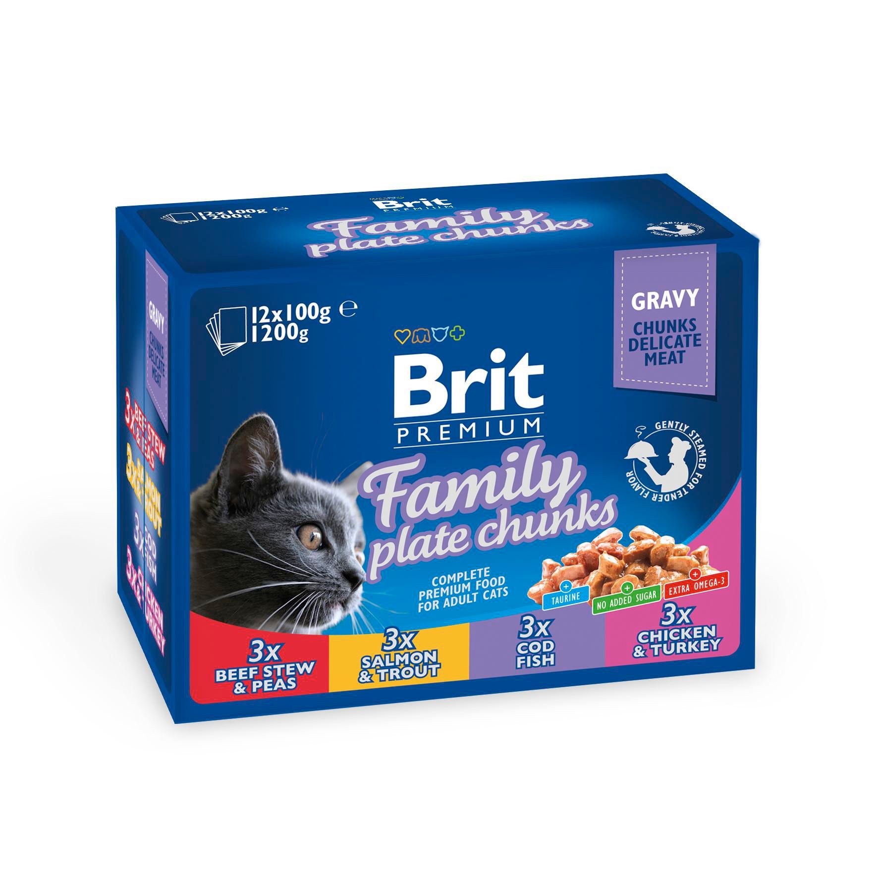 Svět zvířat - Brit Premium Cat Pouch Family Plate 1200 g (12x100 g)