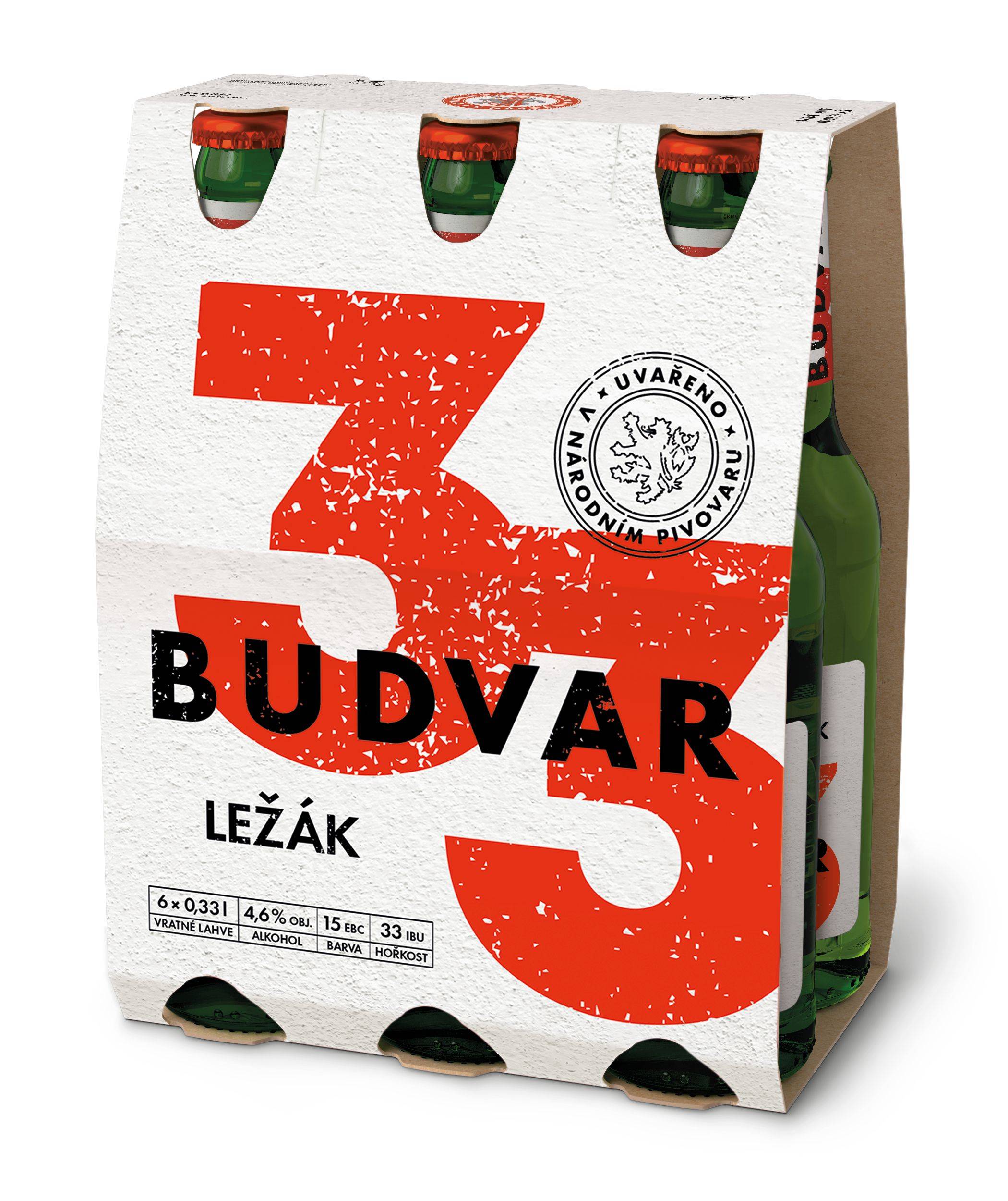 Nápoje - Budvar 33 Světlý ležák 6x0,33 l