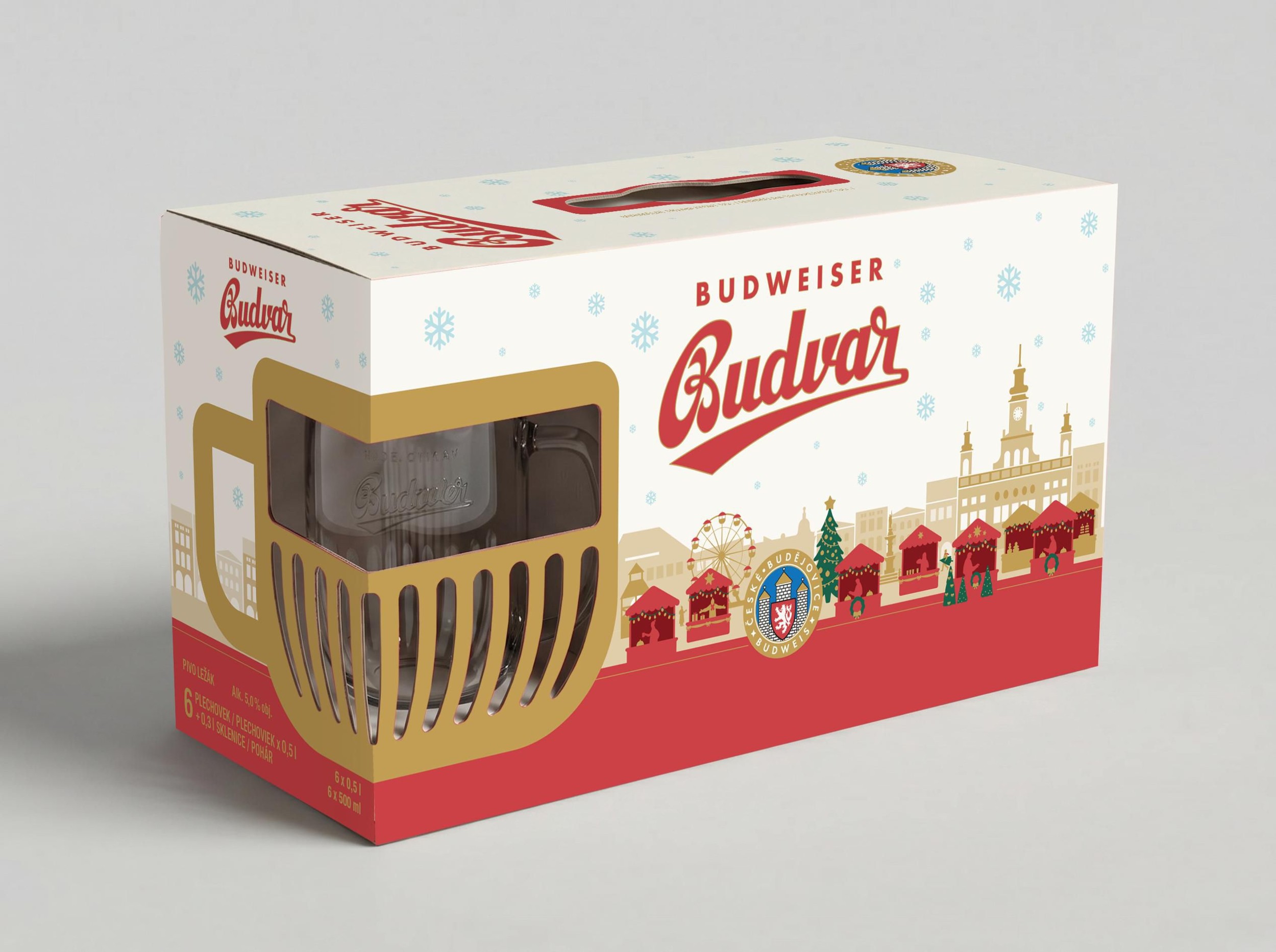 Budweiser Budvar Original 6x0,5 plech + 0,3l ikona Vánoce