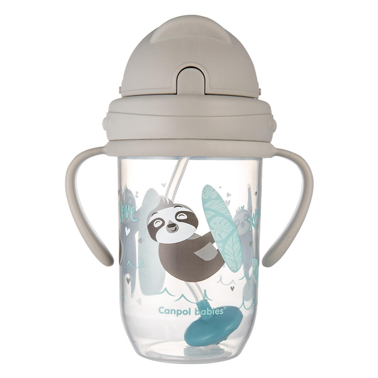 Svět dětí - Canpol babies Nevylévací hrneček se slámkou a závažím EXOTIC ANIMALS 270ml šedý