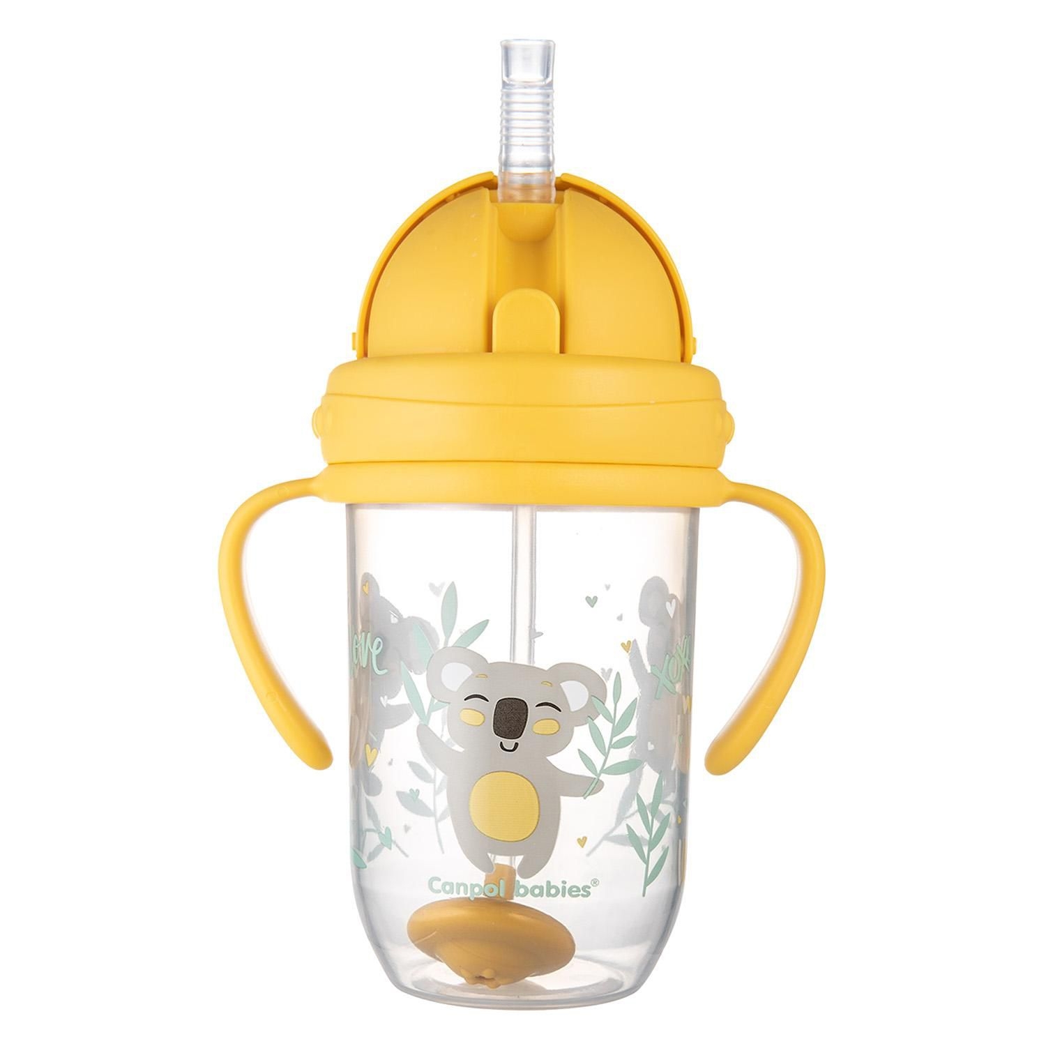 Svět dětí - Canpol babies Nevylévací hrneček se slámkou a závažím EXOTIC ANIMALS 270ml žlutý