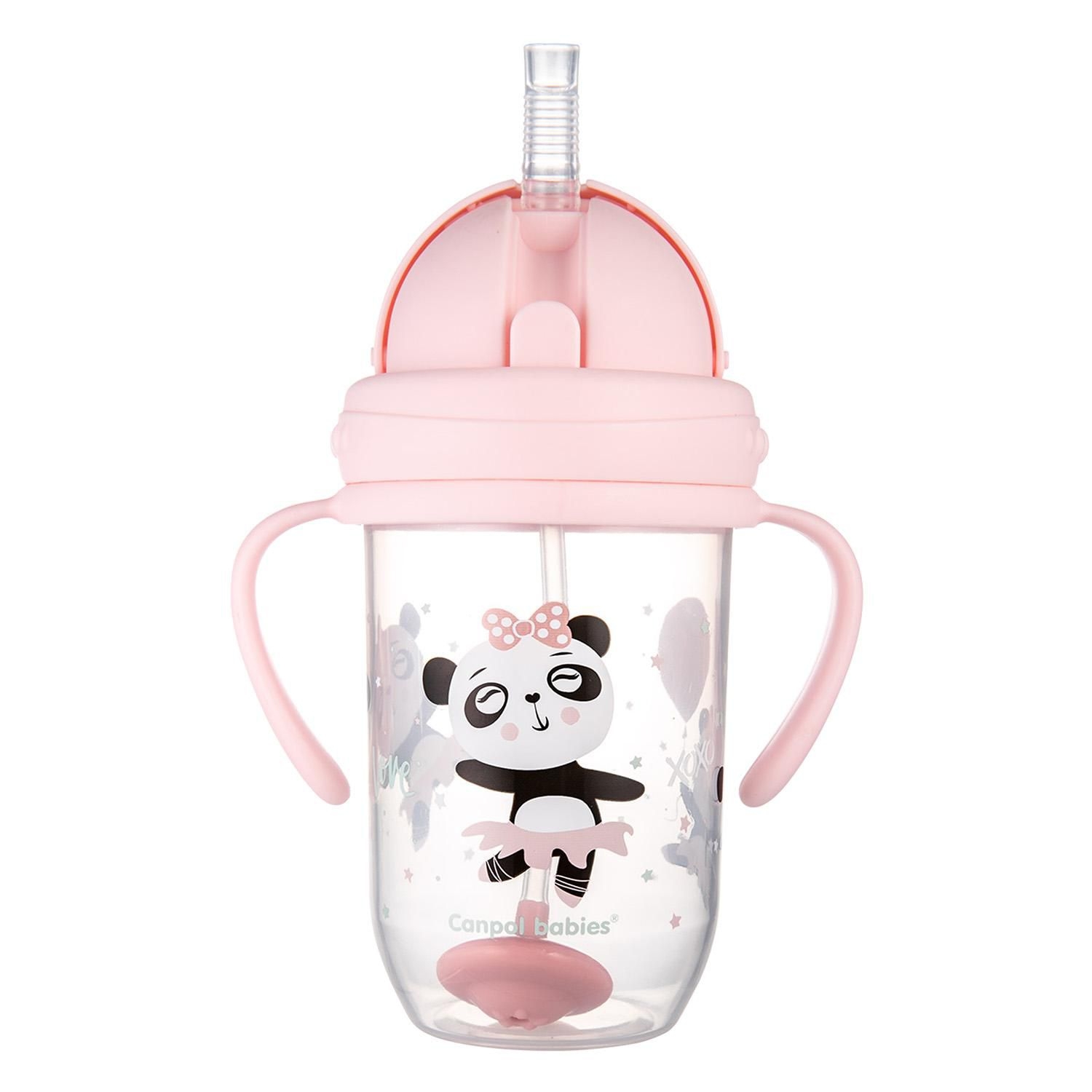 Svět dětí - Canpol babies Nevylévací hrneček se slámkou EXOTIC ANIMALS 270ml růžový