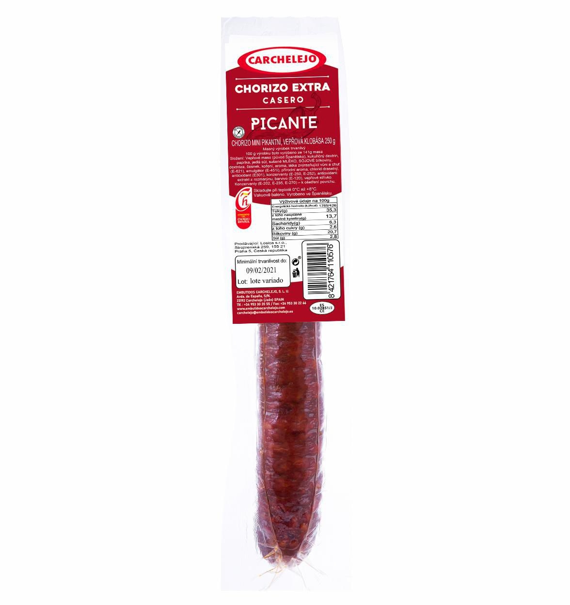 Uzeniny a lahůdky - Carchelejo Chorizo mini pikantní salám 250 g