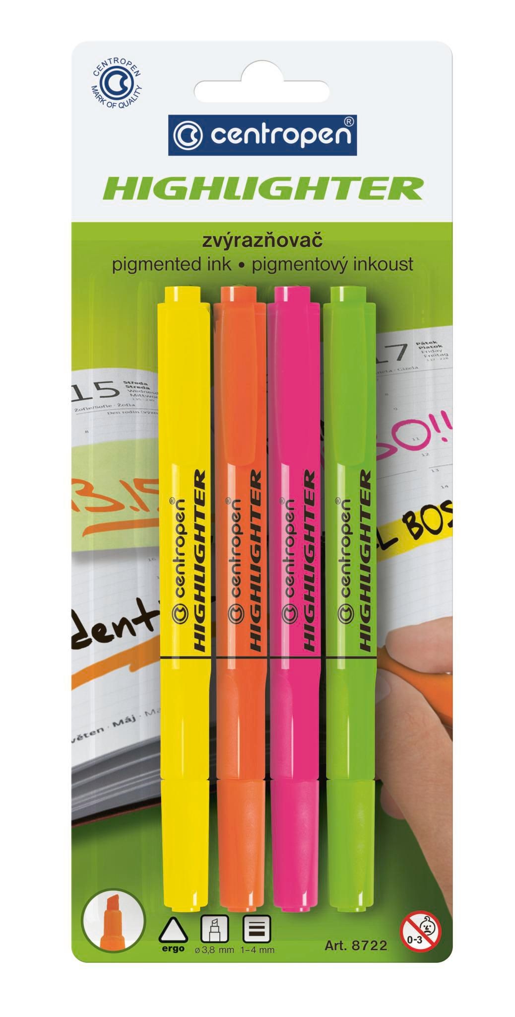 Domácnost a Zahrada - Centropen Zvýrazňovač 8722 4 ks