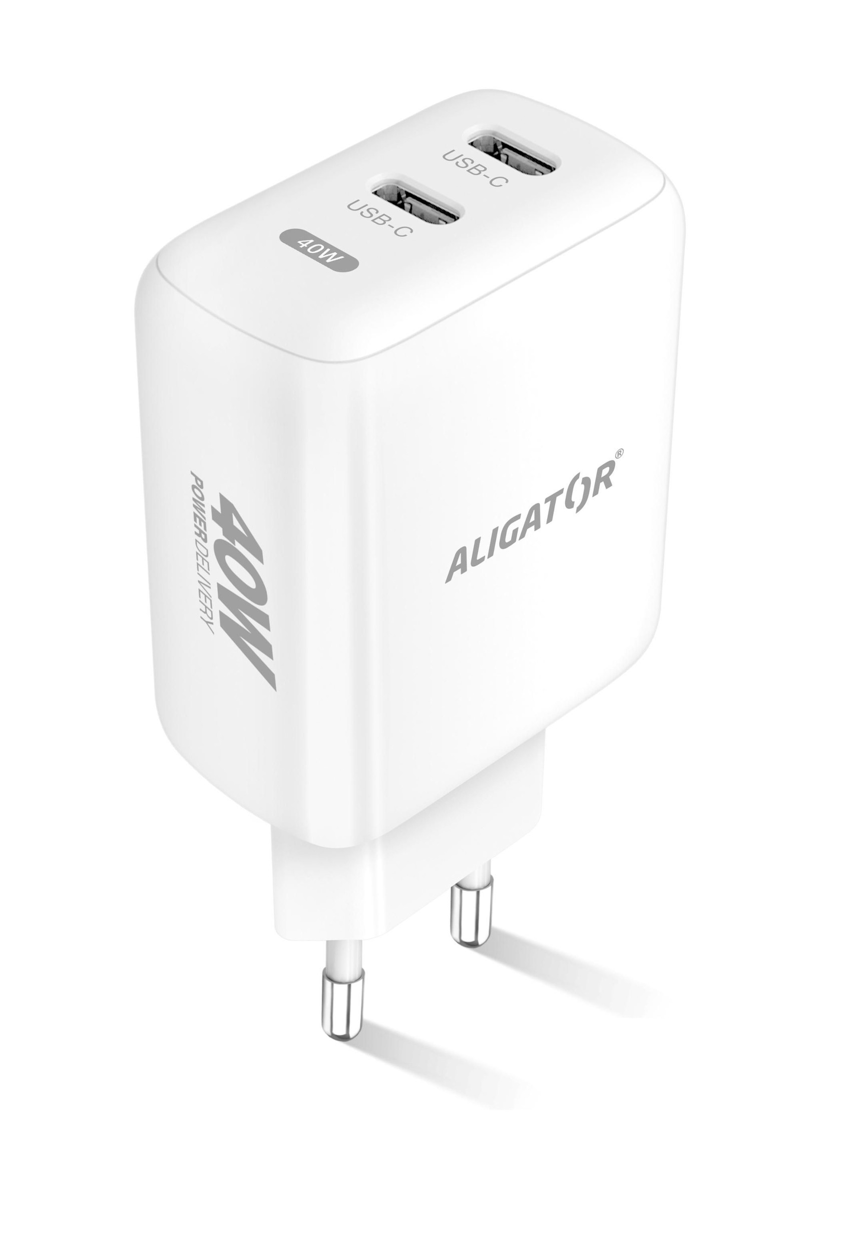 Elektro - Chytrá síťová nabíječka ALIGATOR Power Delivery 40W, 2xUSB-C, USB-C kabel pro iPhone/iPad, bílá