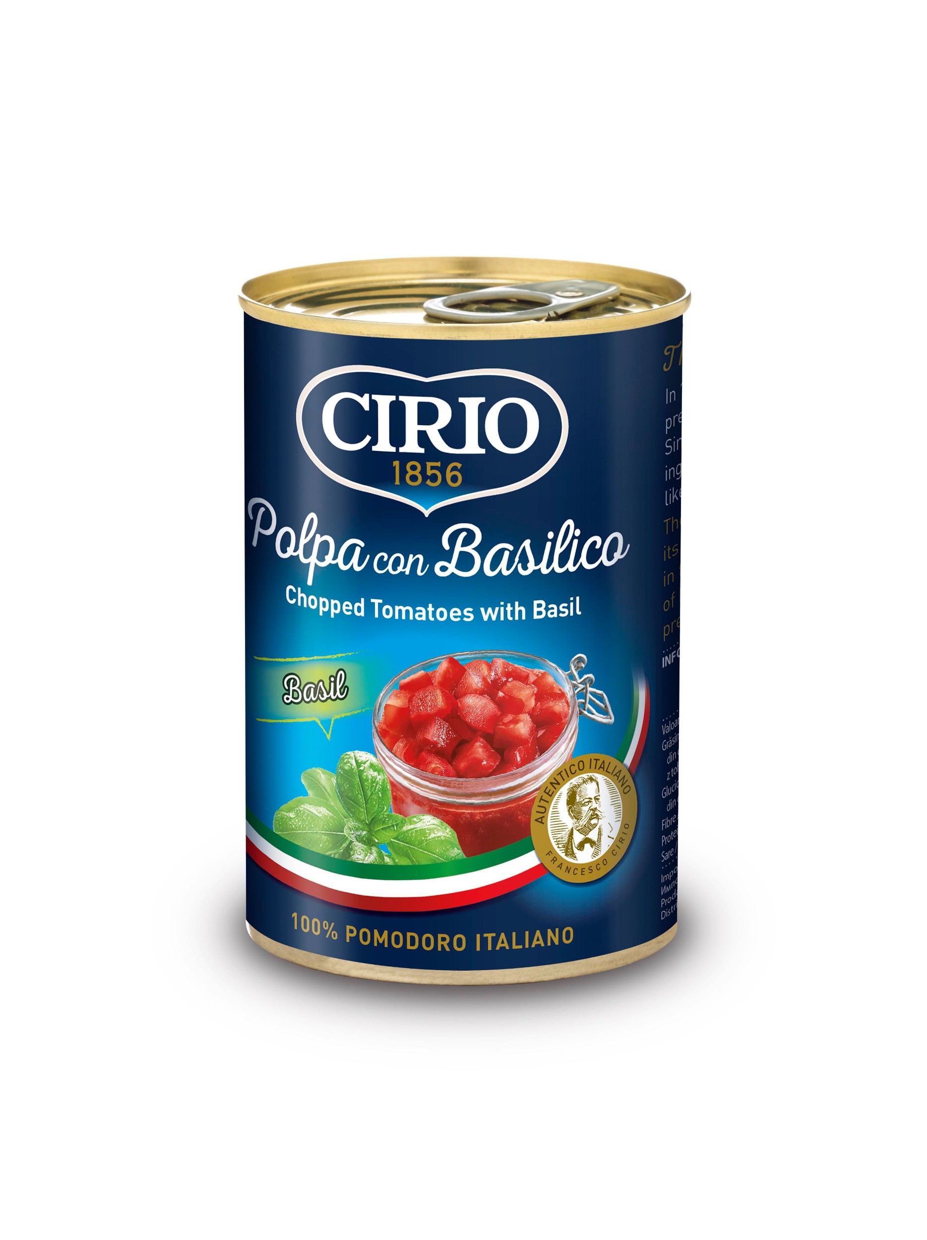 Trvanlivé potraviny - Cirio Rajčata loupaná krájená s bazalkou 400g