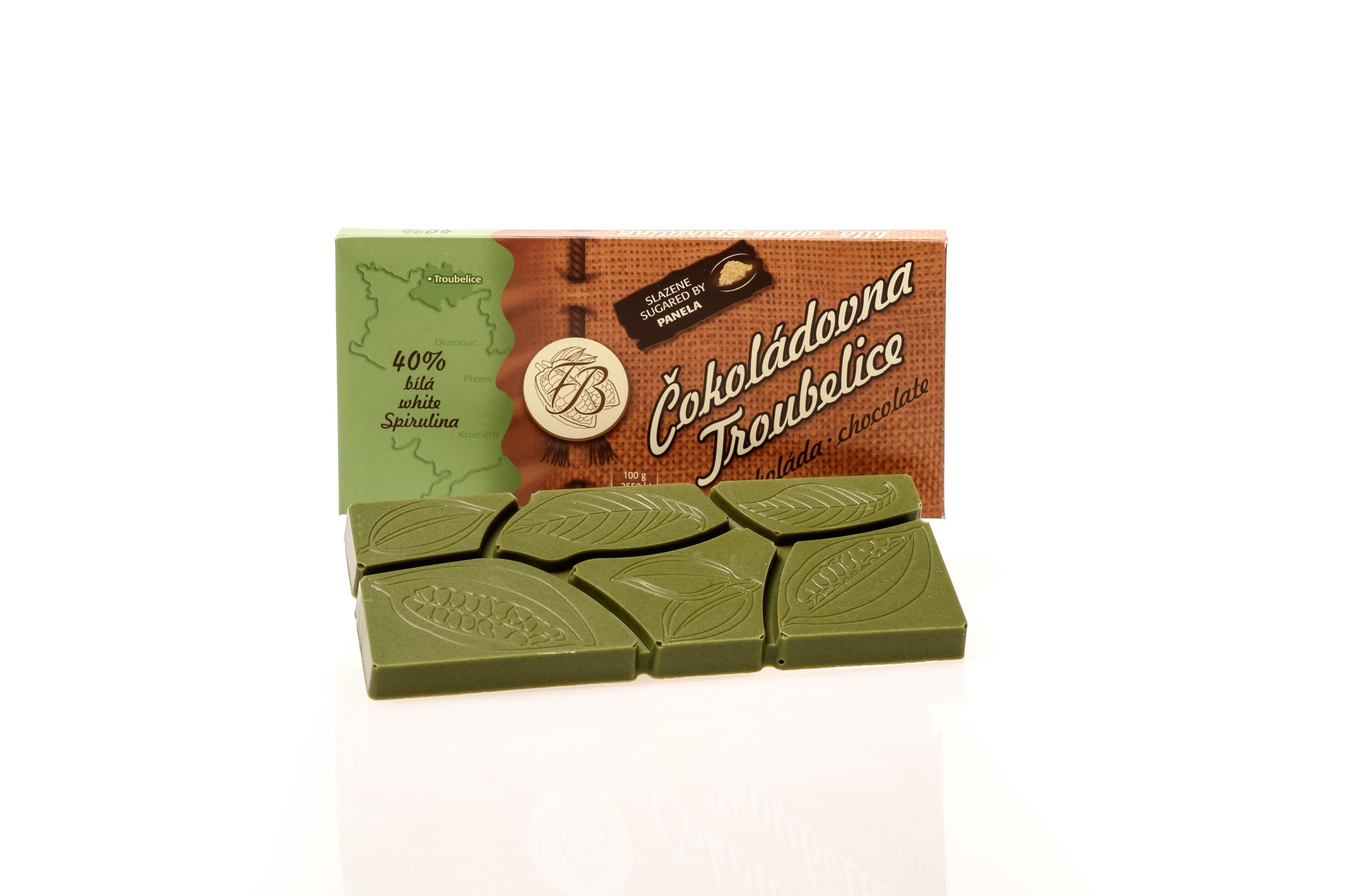 Čokoládovna Troubelice, Čokoláda bílá se spirulinou 40%, 45 g