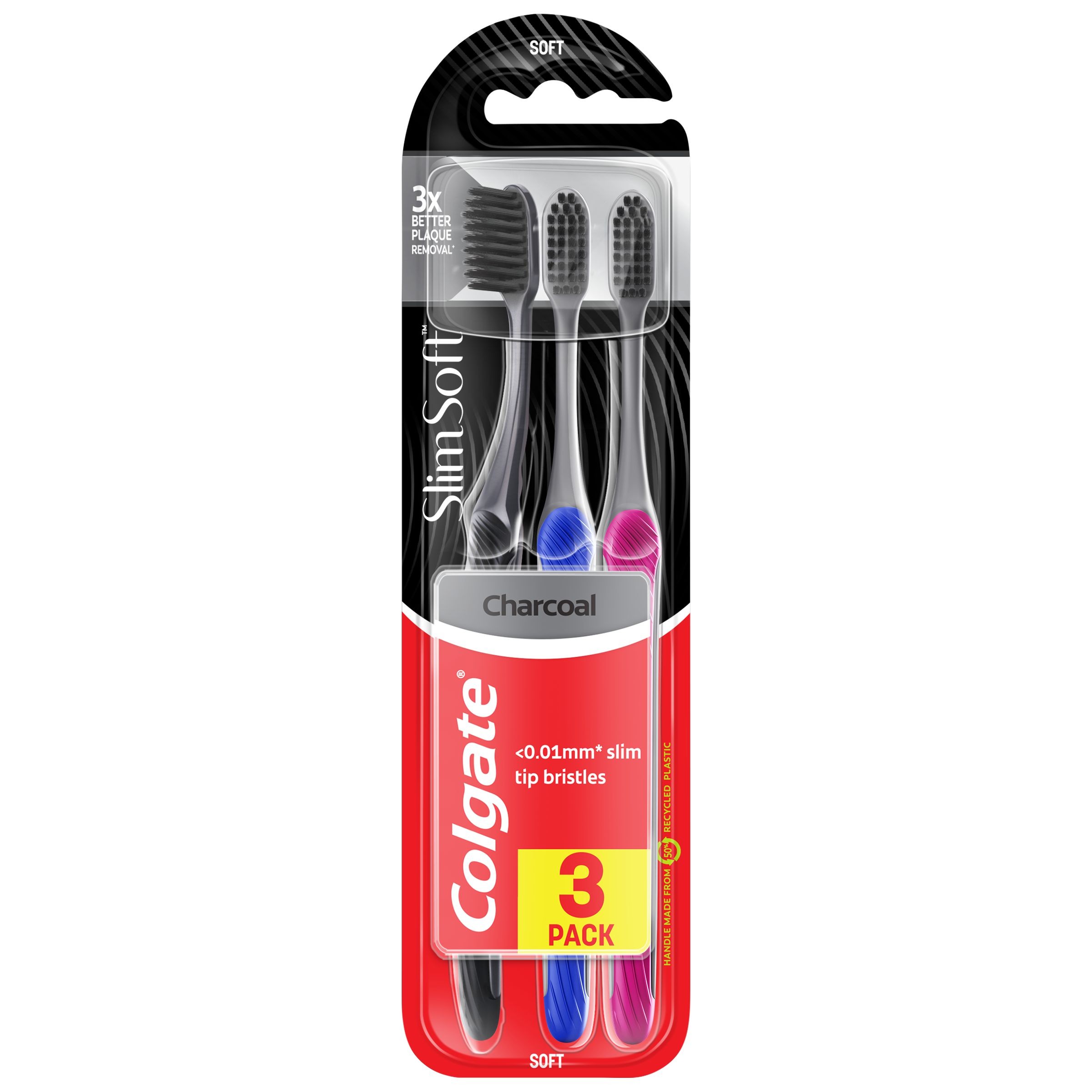 Drogerie a kosmetika - Colgate Slim Soft Charcoal měkký zubní kartáček 3 ks