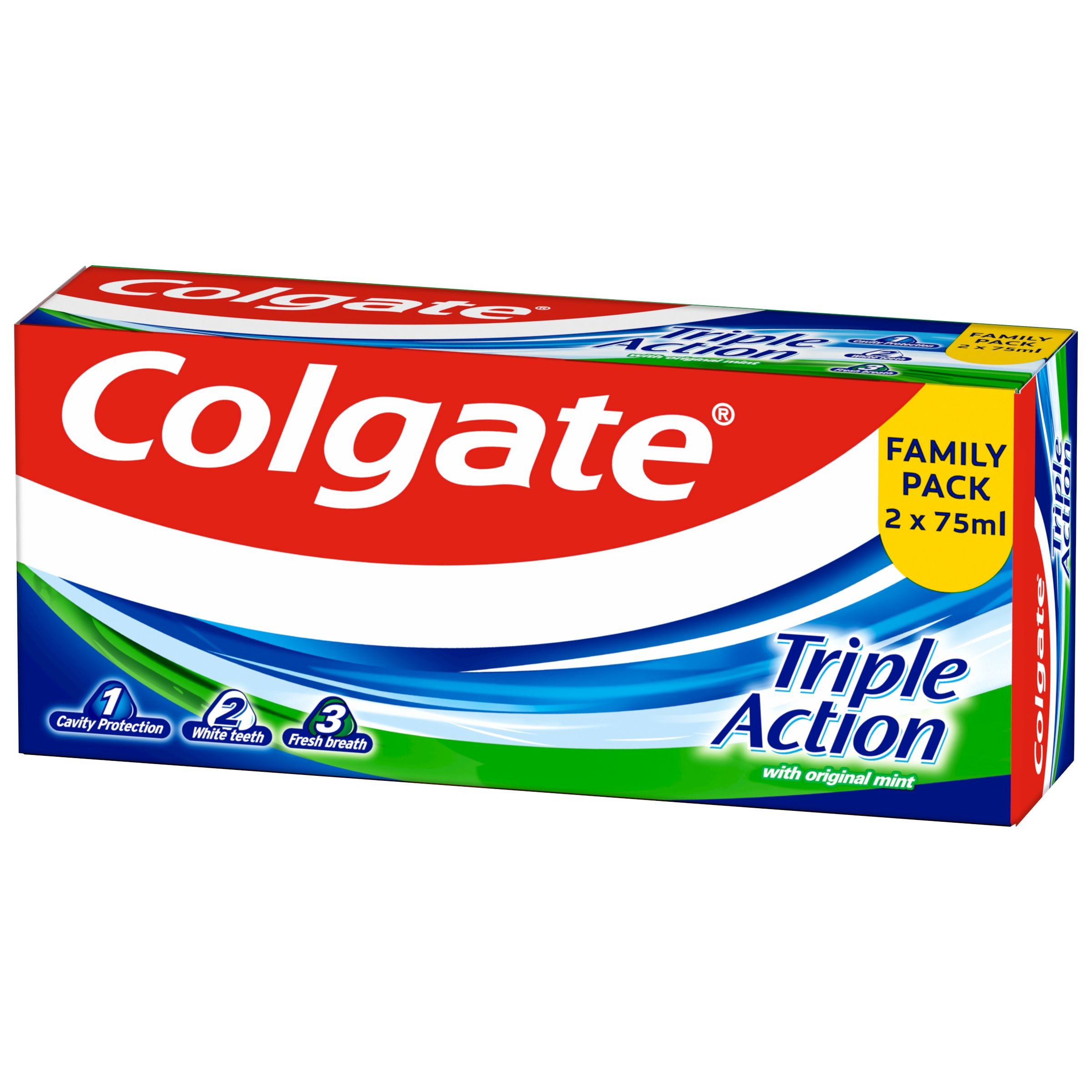 Drogerie a kosmetika - Colgate Triple Action Original zubní pasta Duopack 2x75 ml