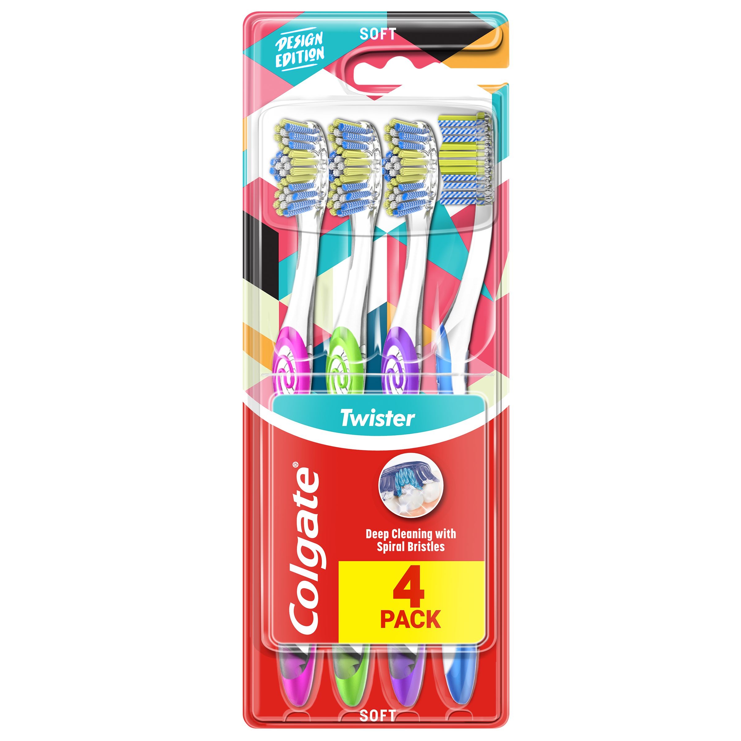 Drogerie a kosmetika - Colgate Twister Design Edition zubní kartáček měkký 4pack