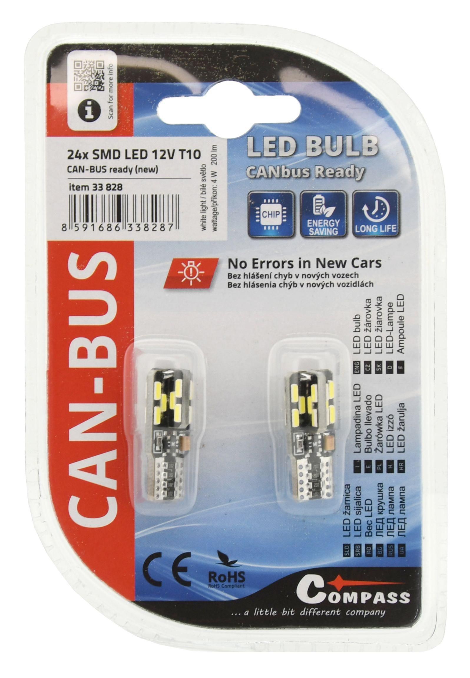 Auto-moto - Compass Žárovka 24 LED 12V T10 New-Can-Bus bílá 2 ks
