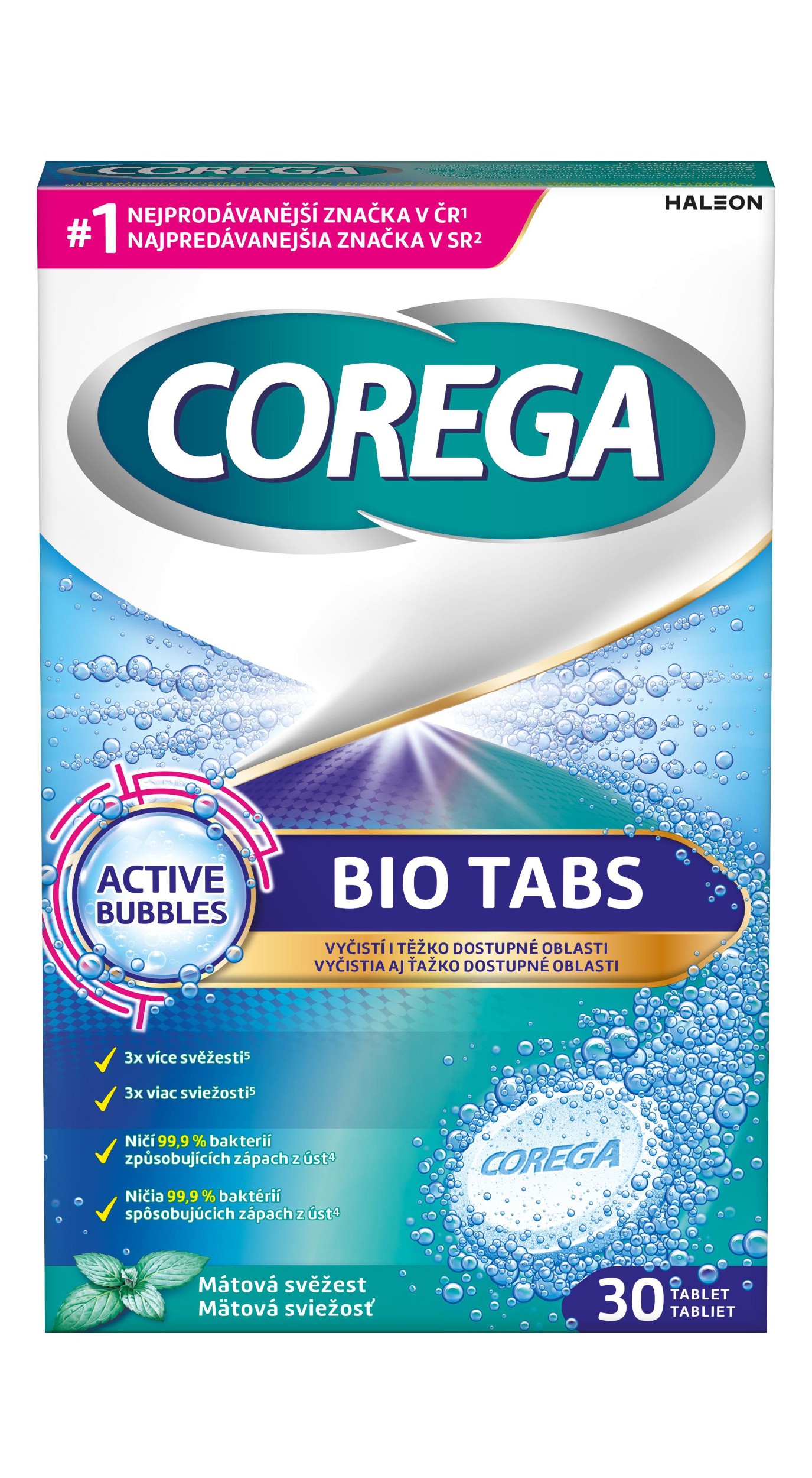 Drogerie a kosmetika - Corega BIO Tabs čistící tablety na zubní náhrady 30 ks