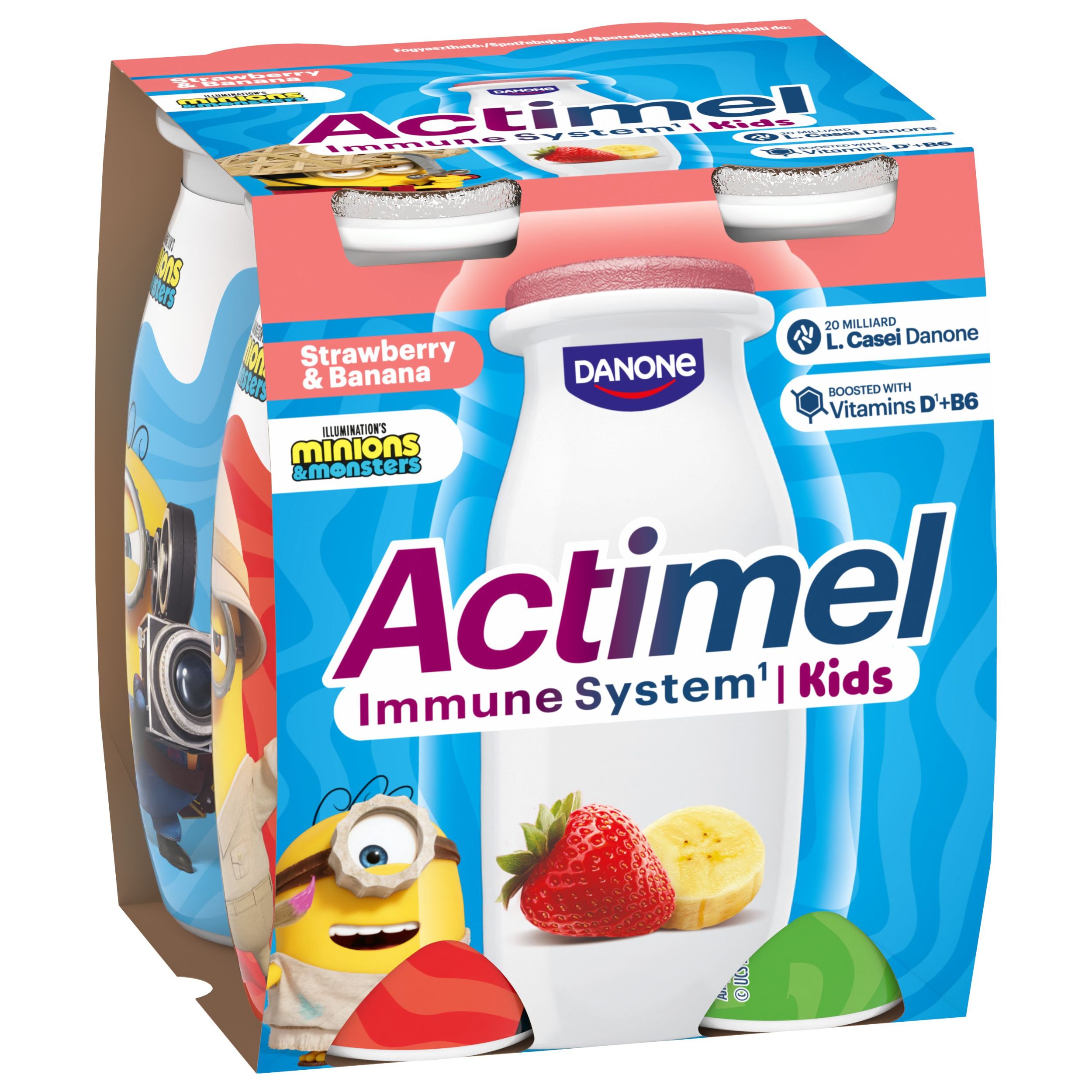 Mléčné a chlazené - Danone Actimel Kids Probiotický nápoj banán a jahoda 4x100 g