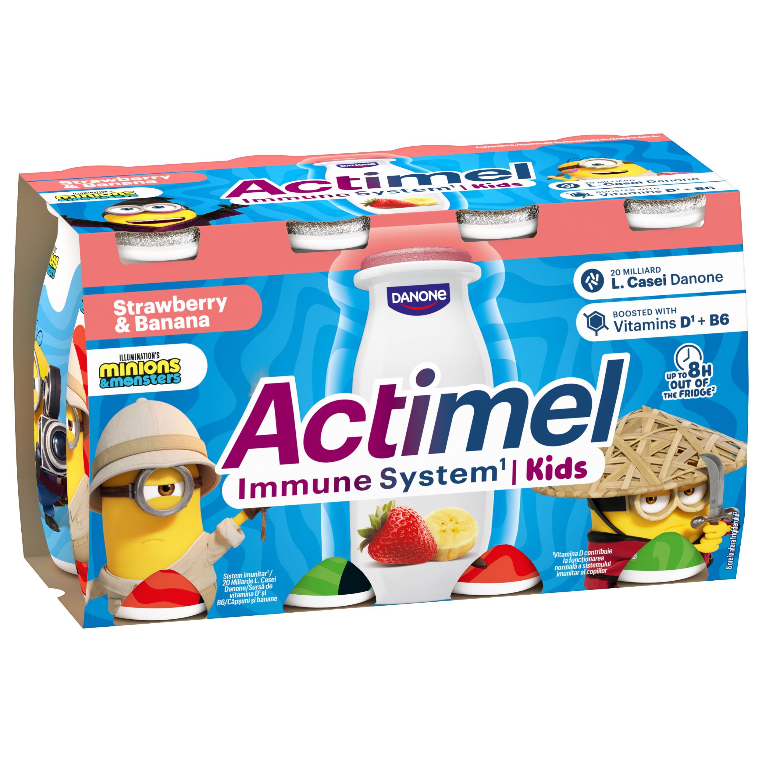 Mléčné a chlazené - Danone Actimel Kids Probiotický nápoj jahoda a banán 8x100g