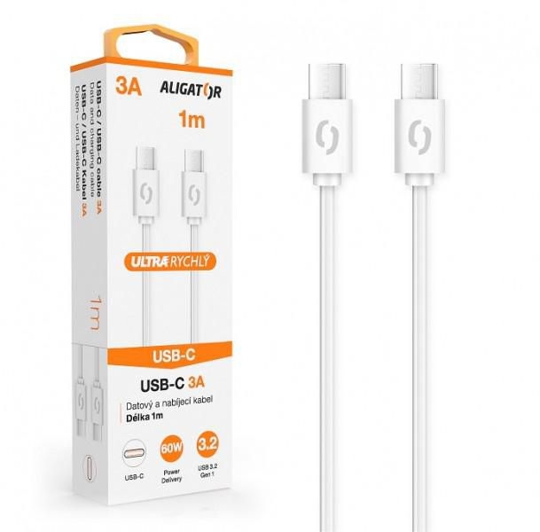 Elektro - Datový kabel Aligator POWER 3A USB-C/USB-C bílý