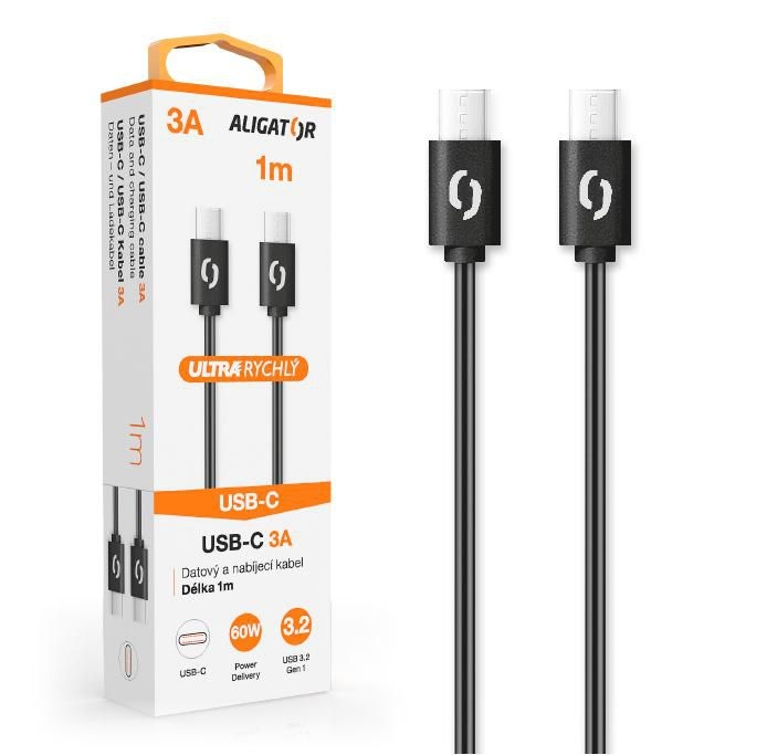 Elektro - Datový kabel Aligator POWER 3A USB-C/USB-C černý