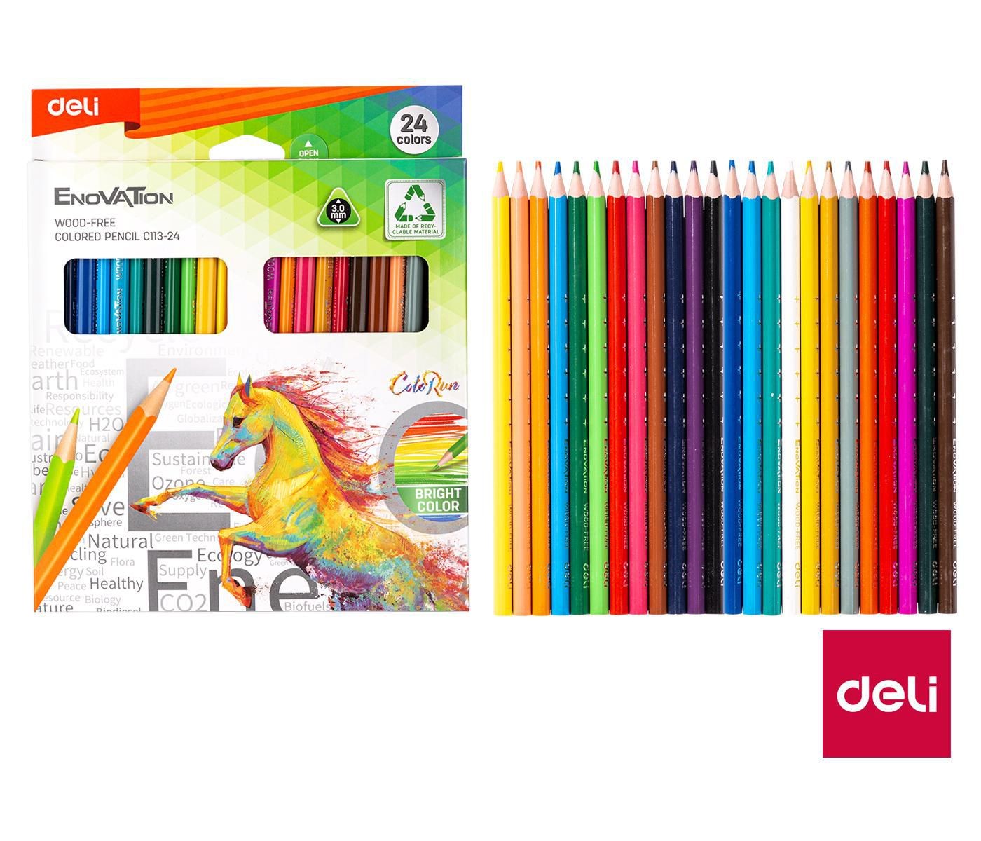 Domácnost a Zahrada - Deli Pastelky bezdřevé trojhranné 24 barev Enovation EC113-24