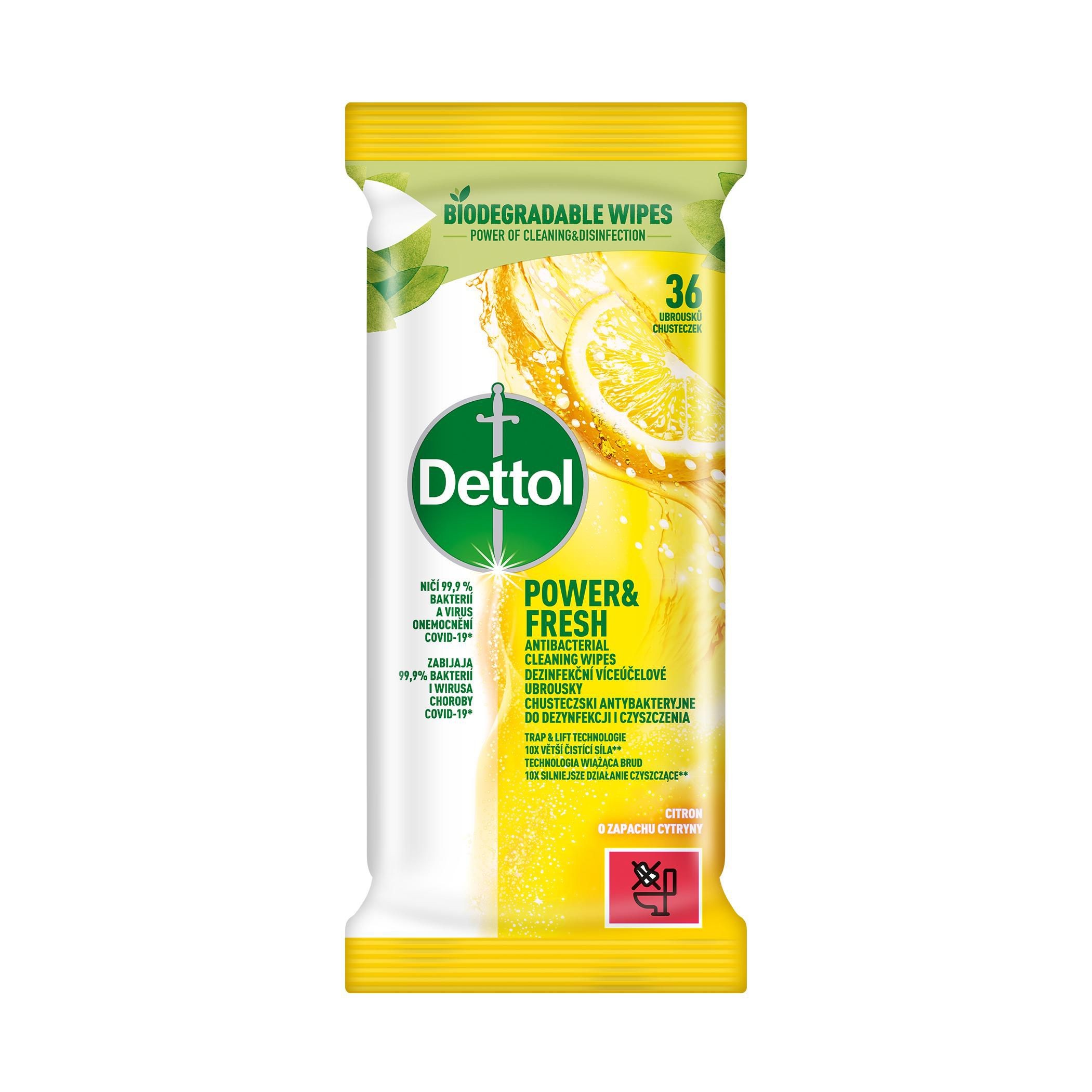 Drogerie a kosmetika - Dettol Power&Fresh Dezinfekční ubrousky Citron&Limeta 36ks