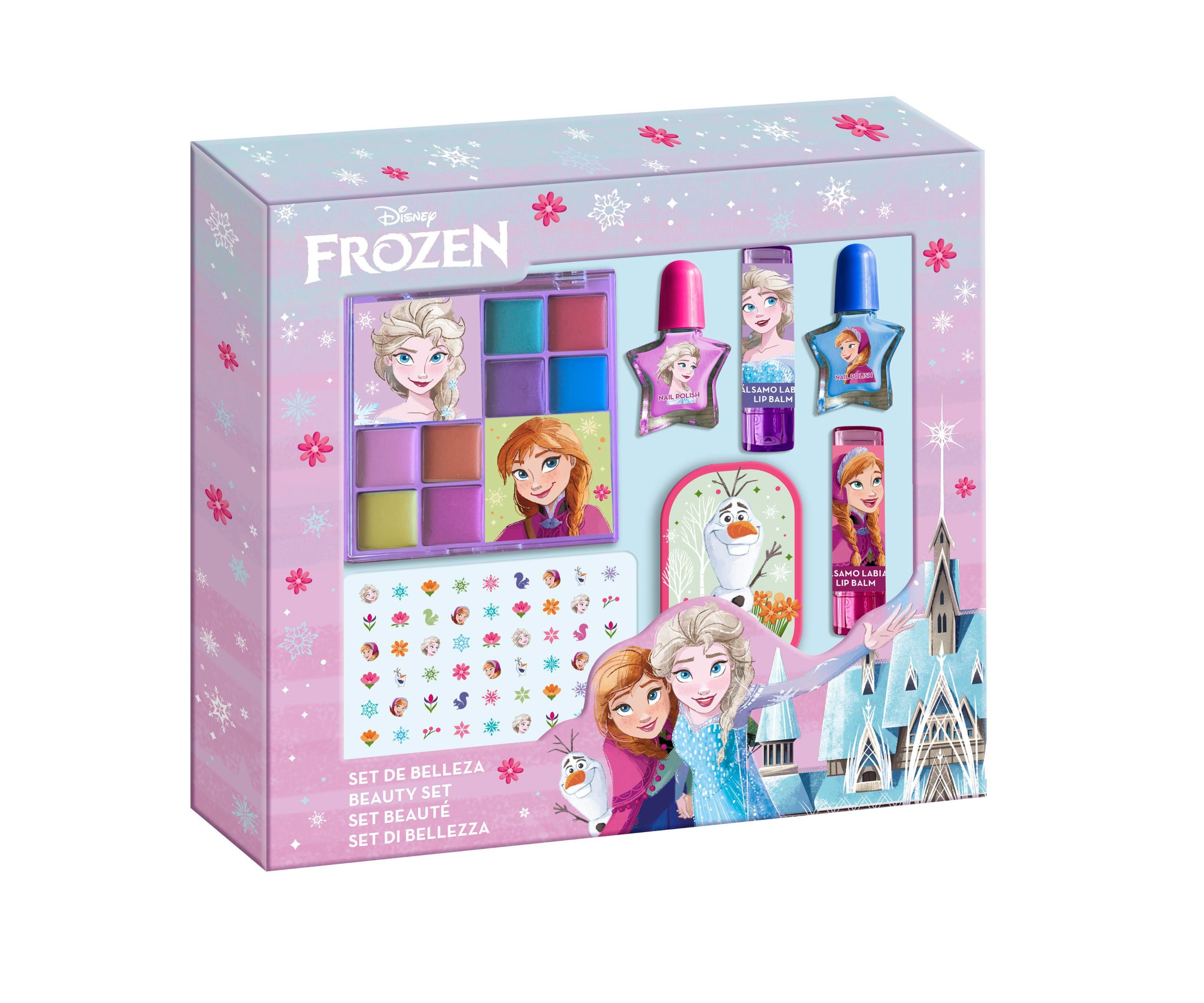 Drogerie a kosmetika - Disney Frozen dárkový set (paletka s 8 lesky na rty + pilník na nehty + 2 laky na nehty + 2 balzámy na rty + ozdoby na nehty) 218g