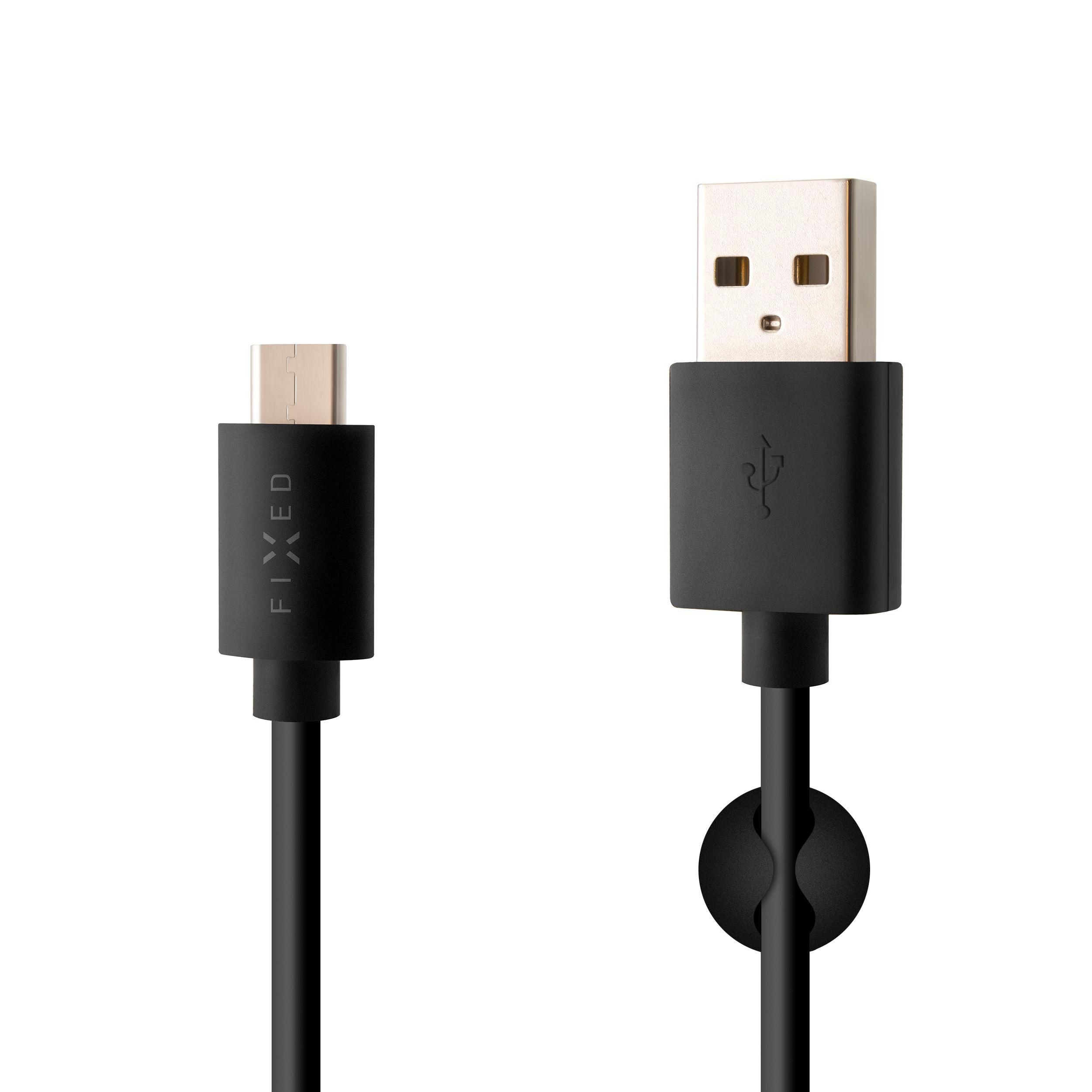 Elektro - Dlouhý datový a nabíjecí kabel FIXED s konektory USB/USB-C, USB 2.0, 2 metry, černý
