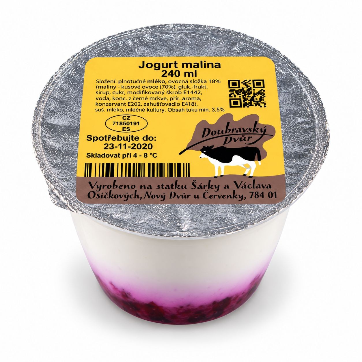 Doubravský Dvůr Jogurt malina 240ml