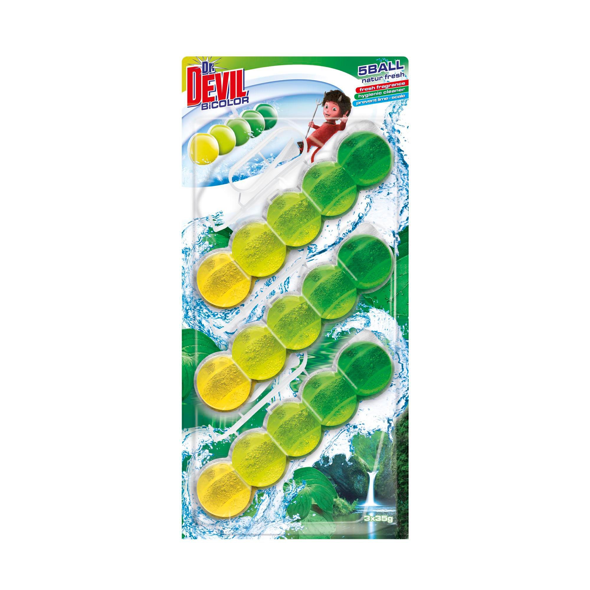Drogerie a kosmetika - Dr.Devil Bicolor Natur Fresh 5ball Závěsný WC blok 3x35 g
