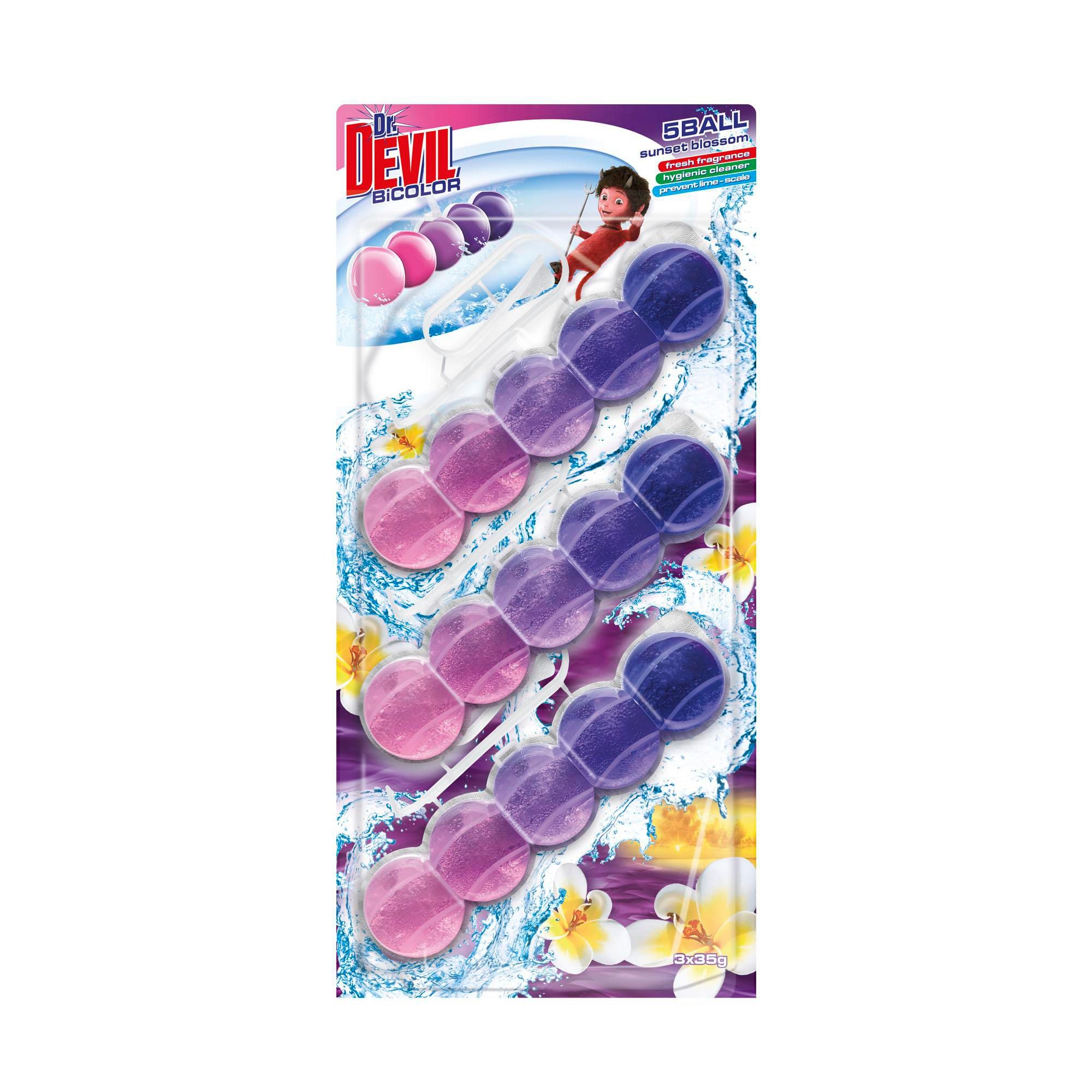 Drogerie a kosmetika - Dr.Devil Bicolor Sunset Blossom 5ball Závěsný WC blok 3x35 g