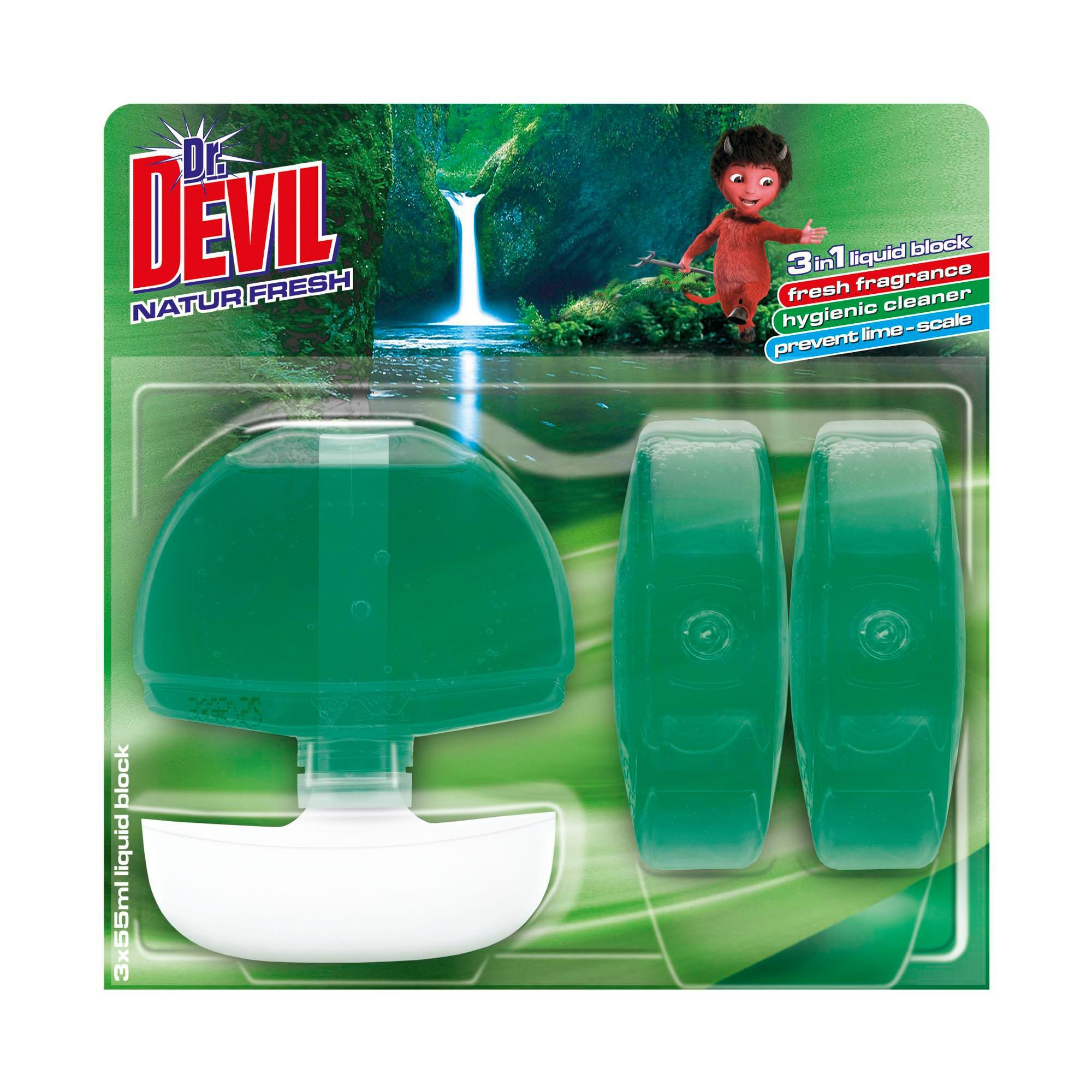 Drogerie a kosmetika - Dr.Devil Natur Fresh 3v1 tekutý WC blok 3x55 ml