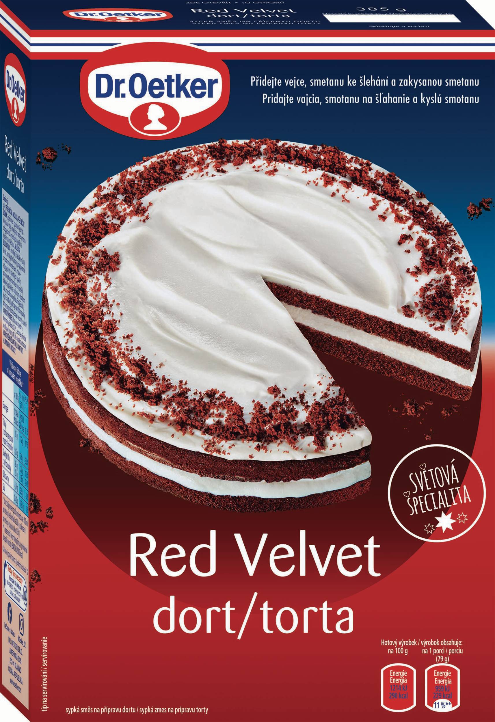 Trvanlivé potraviny - Dr. Oetker Red Velvet dort 385 g