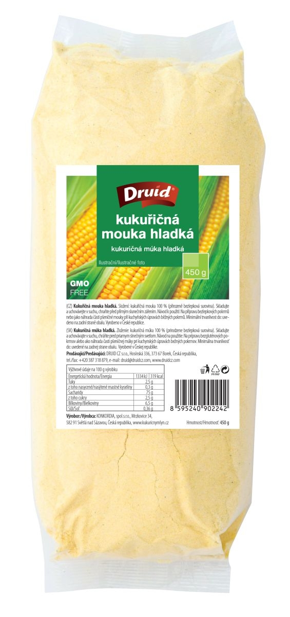 Trvanlivé potraviny - Druid Kukuřičná mouka hladká 450 g