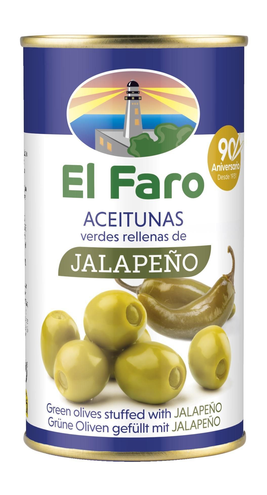 Trvanlivé potraviny - El Faro Zelené olivy plněné jalapeňos 350 g