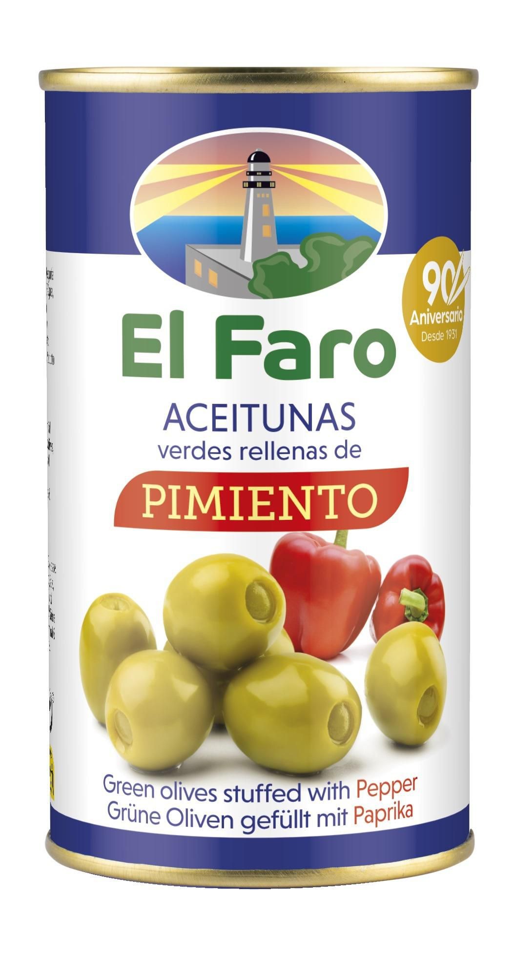 Trvanlivé potraviny - El Faro Zelené olivy plněné papričkou 350g