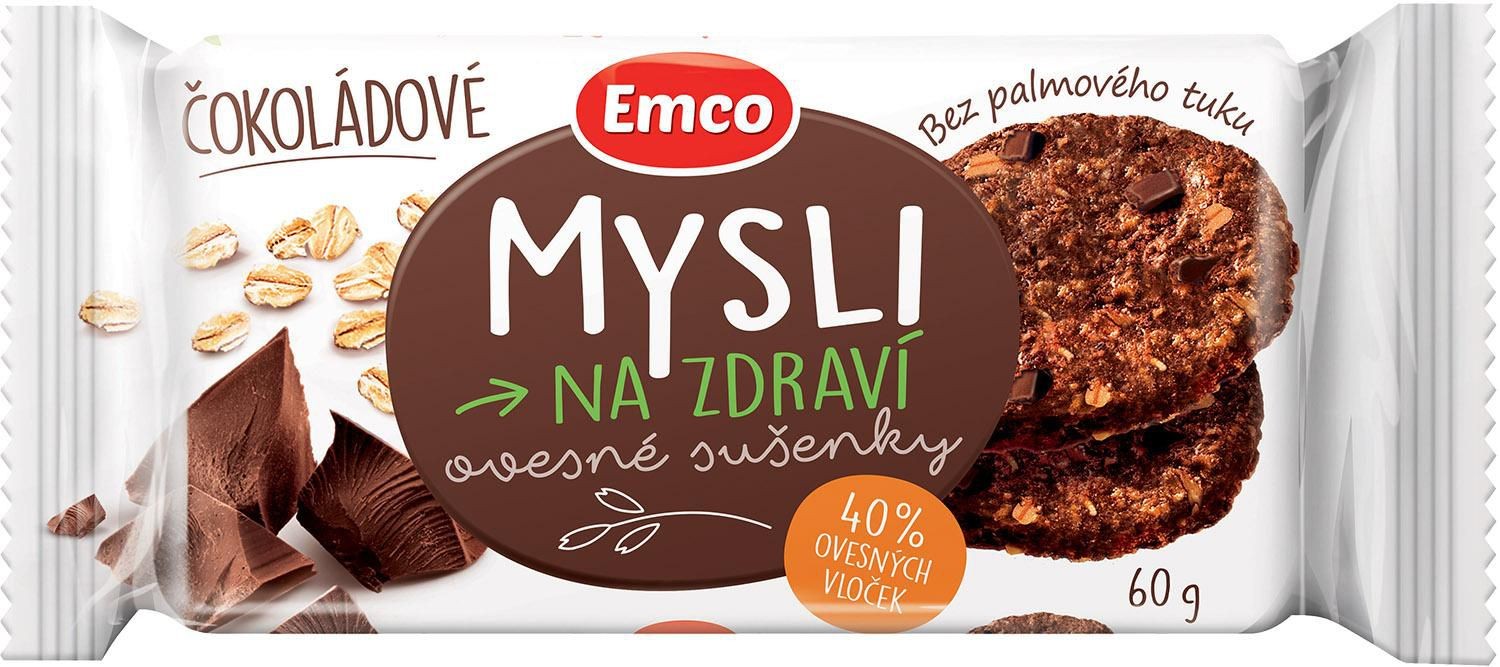 Trvanlivé potraviny - Emco Mysli na Zdraví Ovesné sušenky čokoládové 60 g