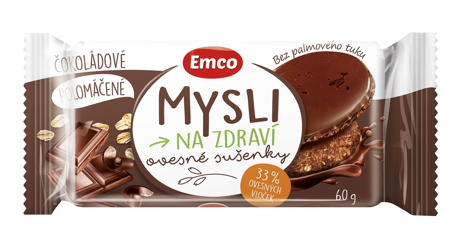 Trvanlivé potraviny - Emco Mysli na Zdraví Ovesné sušenky čokoládové polomáčené 60 g