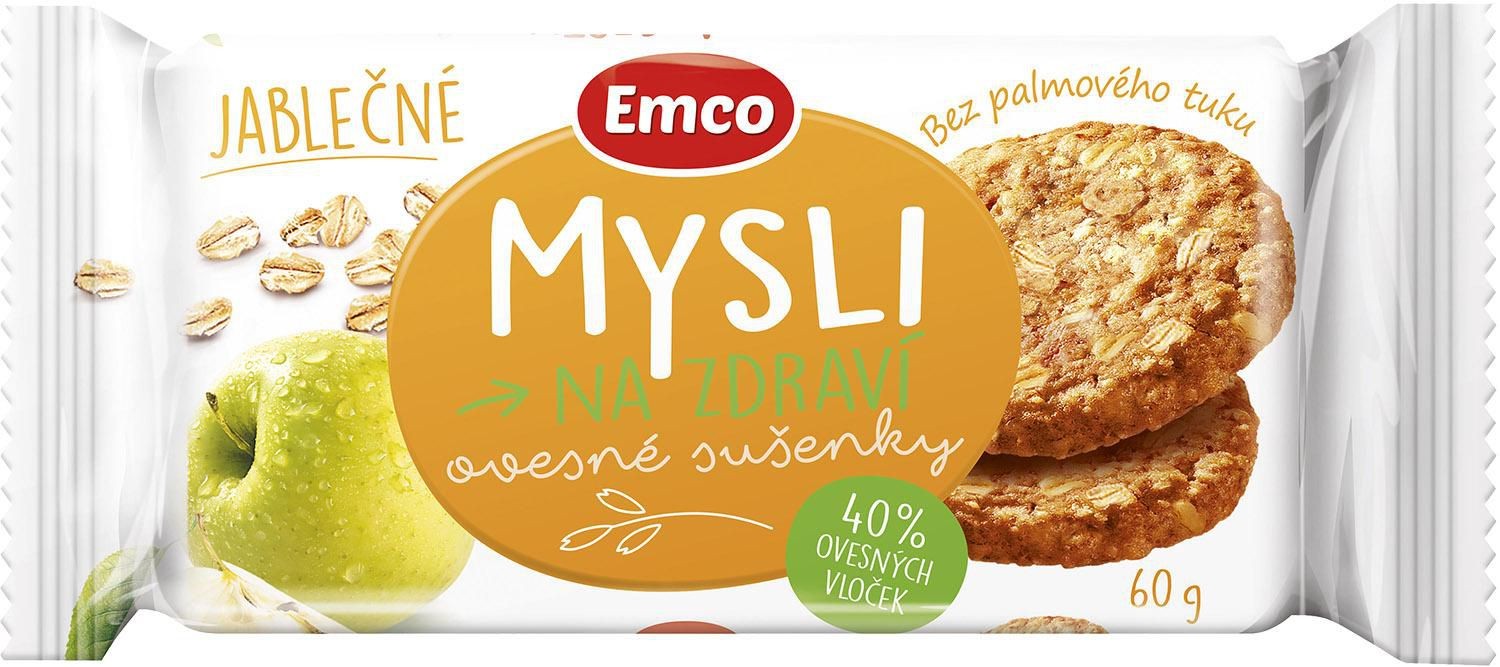 Trvanlivé potraviny - Emco Mysli na Zdraví Ovesné sušenky jablečné 60 g