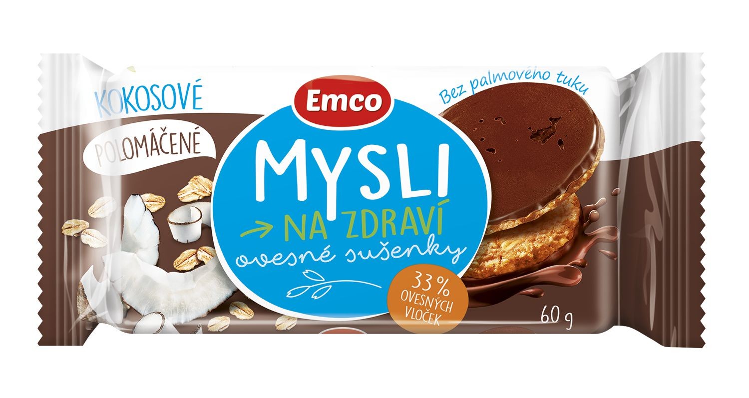 Trvanlivé potraviny - Emco Mysli na Zdraví Ovesné sušenky kokosové polomáčené 60 g