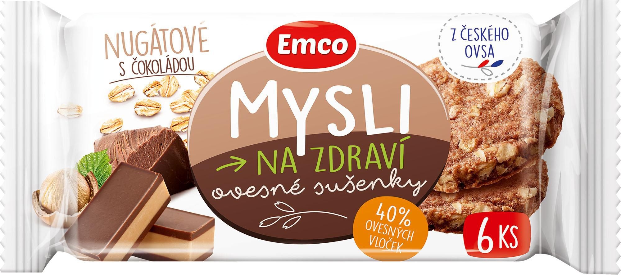 Trvanlivé potraviny - Emco Mysli na Zdraví Ovesné sušenky nugátové s čokoládou 60g