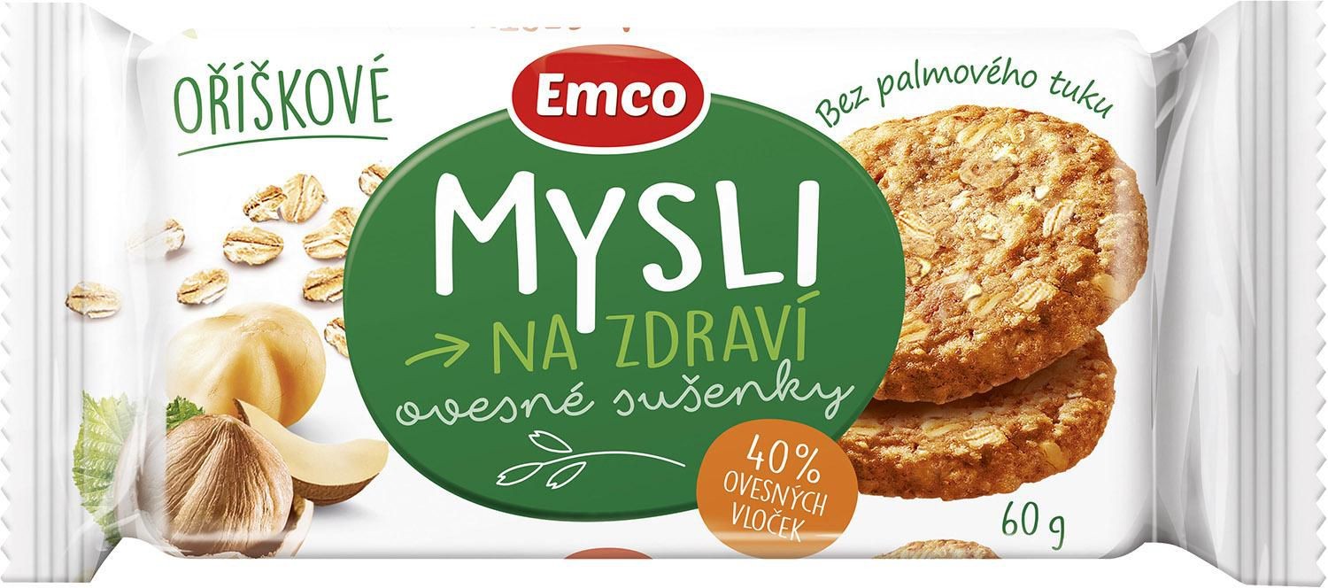 Trvanlivé potraviny - Emco Mysli na Zdraví Ovesné sušenky oříškové 60 g