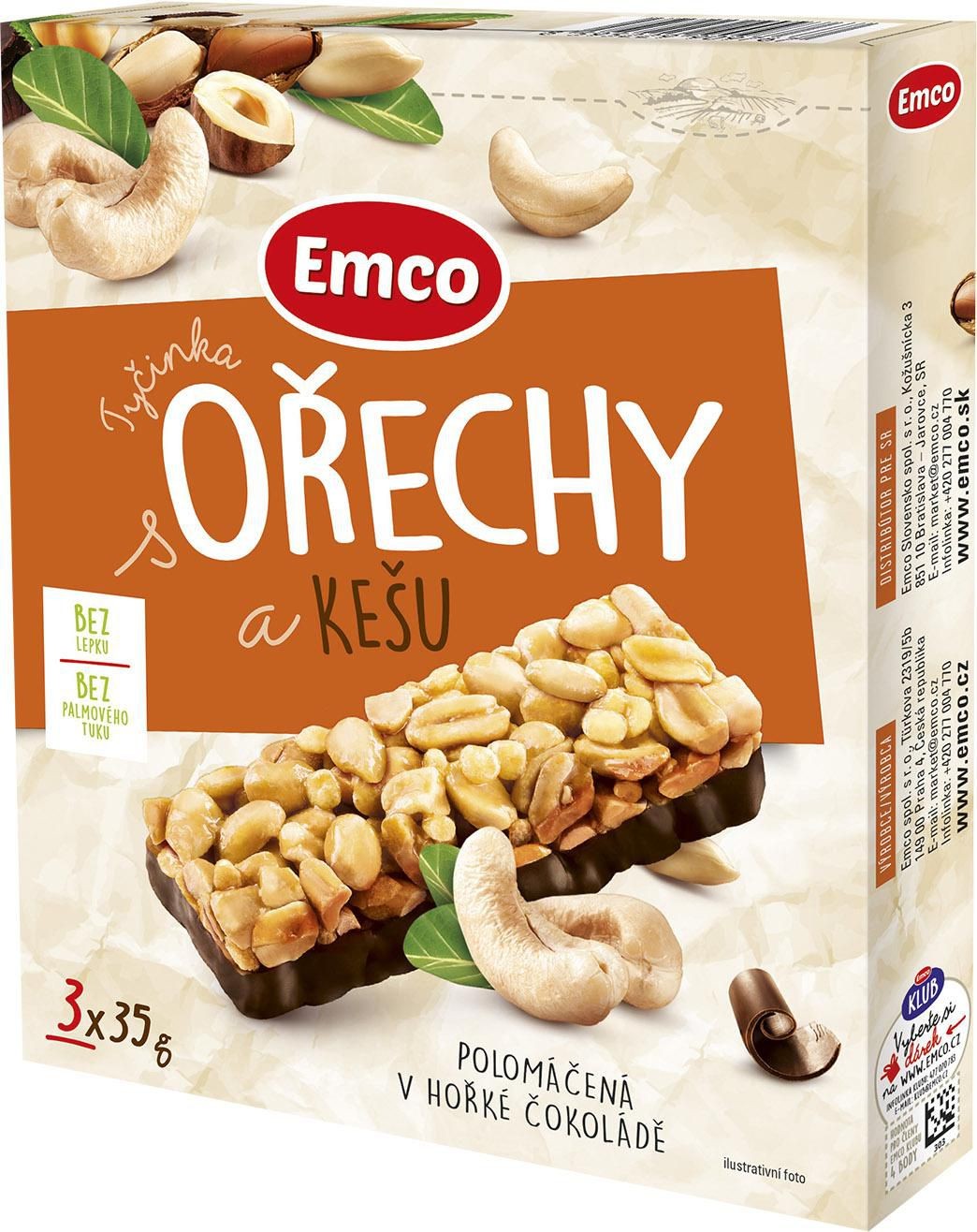 Trvanlivé potraviny - Emco Oříškové tyčinky ořechy a kešu 3x35 g