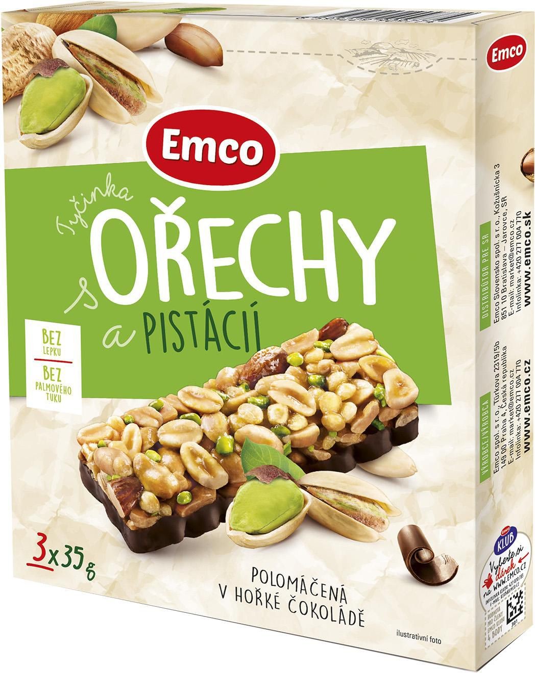 Trvanlivé potraviny - Emco Oříškové tyčinky ořechy a pistácie 3x35 g