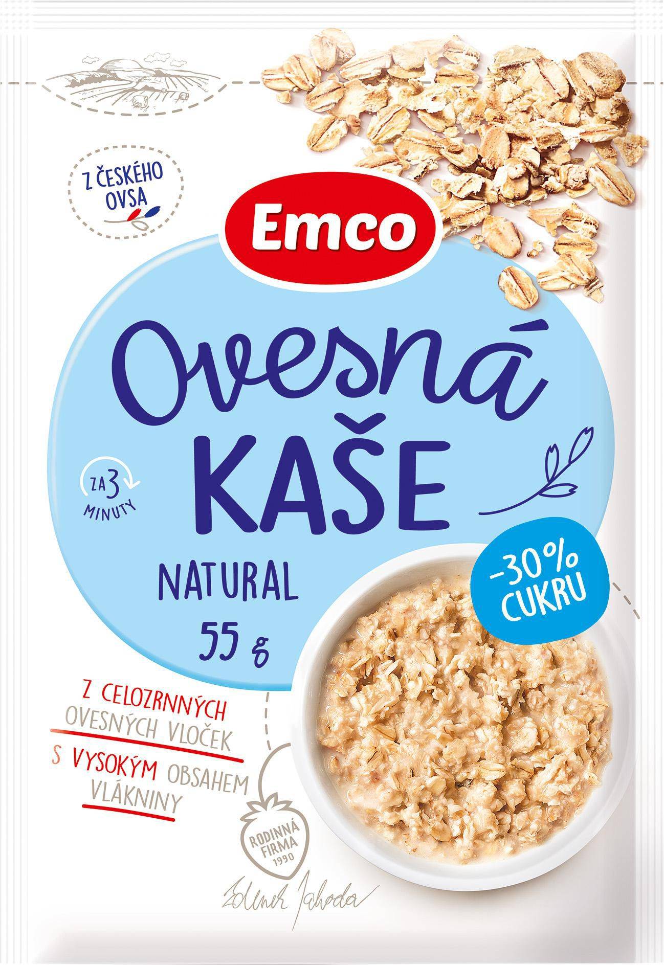 Trvanlivé potraviny - Emco Ovesná kaše natural -30% cukru 55 g
