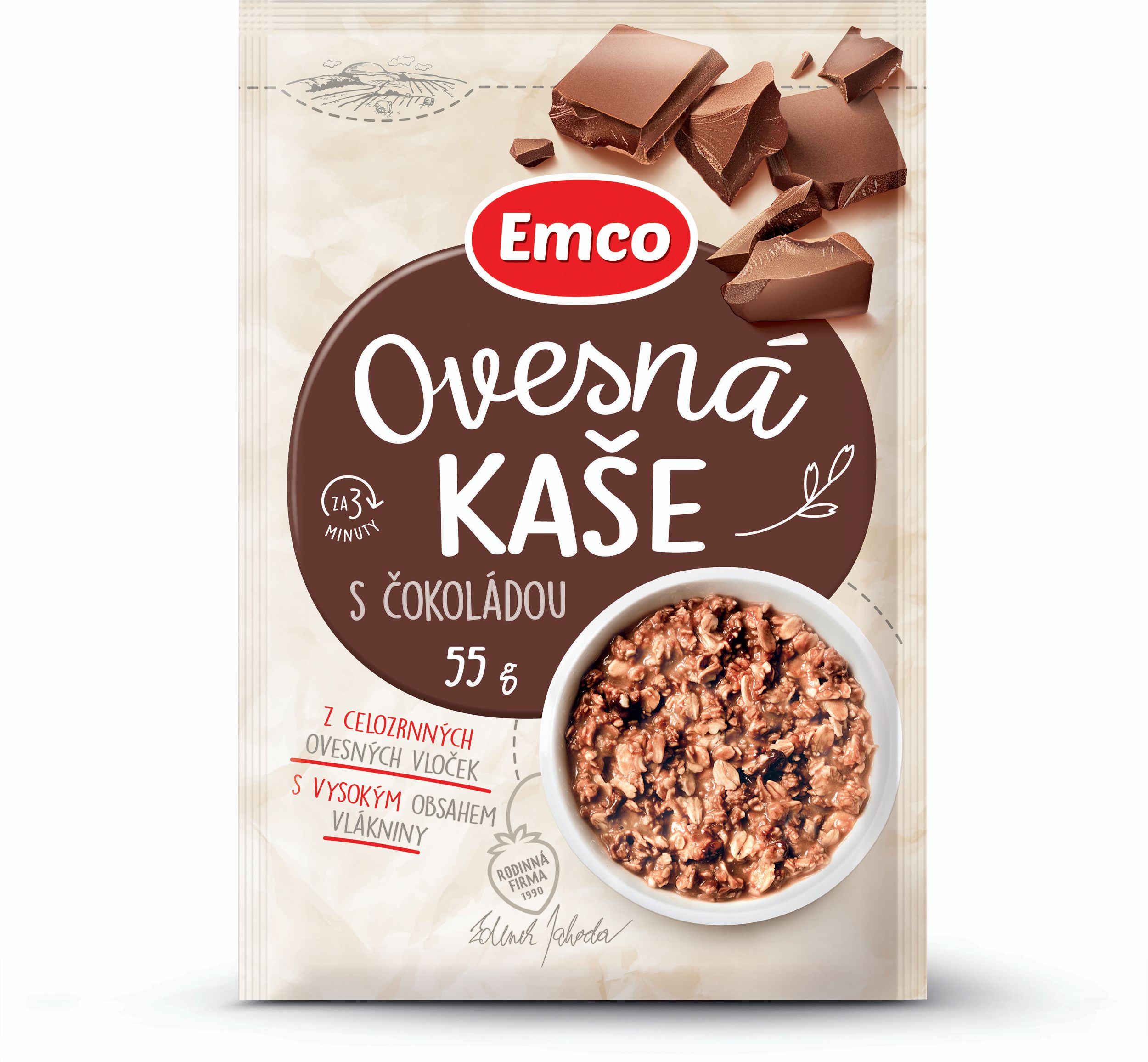 Trvanlivé potraviny - Emco Ovesná kaše s čokoládou 55g