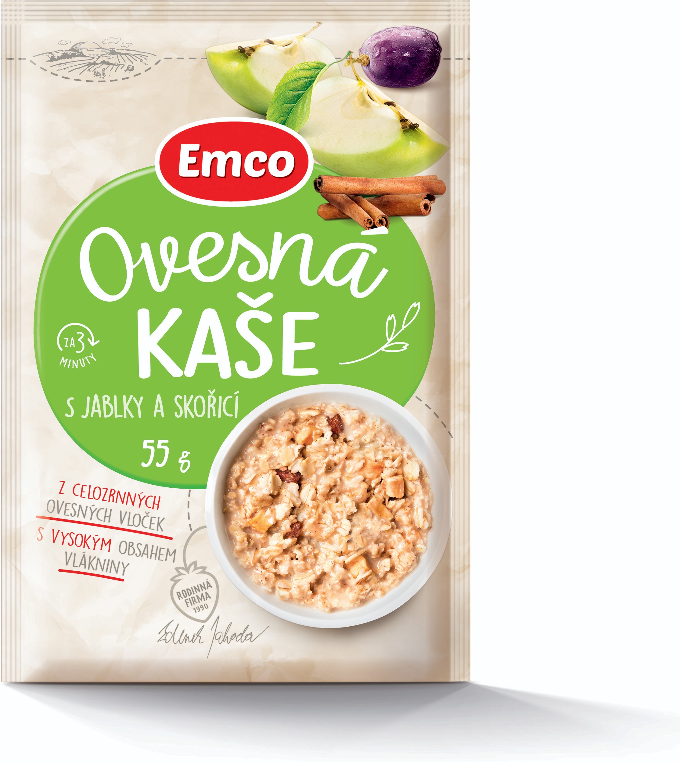 Trvanlivé potraviny - Emco Ovesná kaše s jablky a skořicí 55g