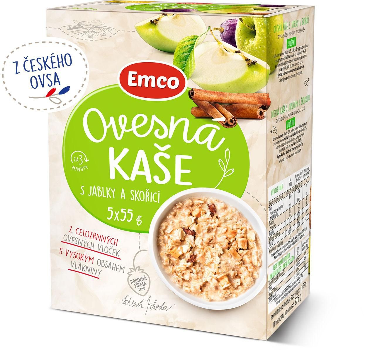 Trvanlivé potraviny - Emco Ovesná kaše s jablky a skořicí 5x55 g