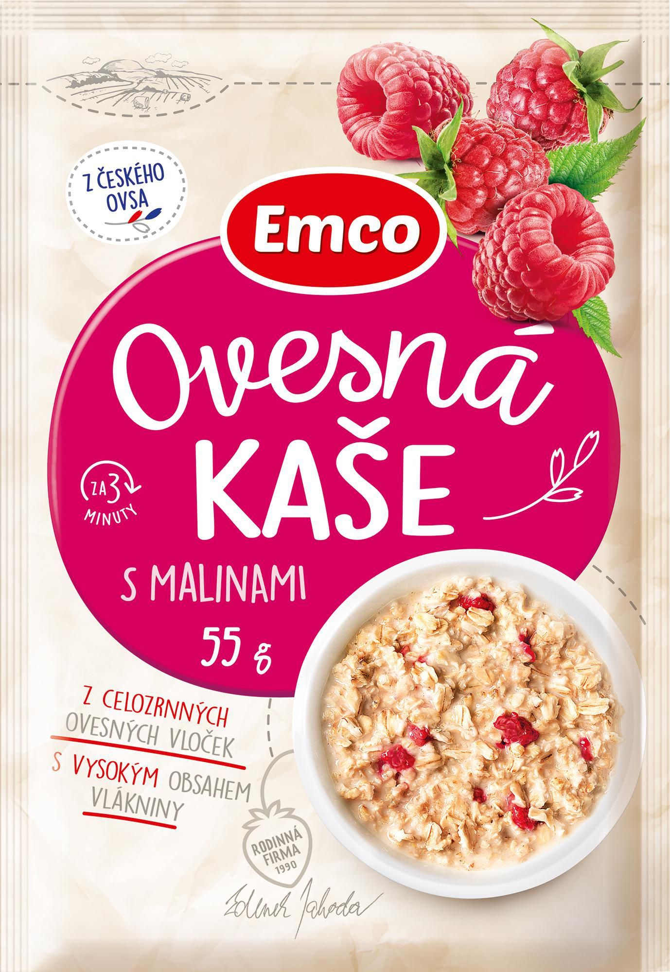 Trvanlivé potraviny - Emco Ovesná kaše s malinami 55g